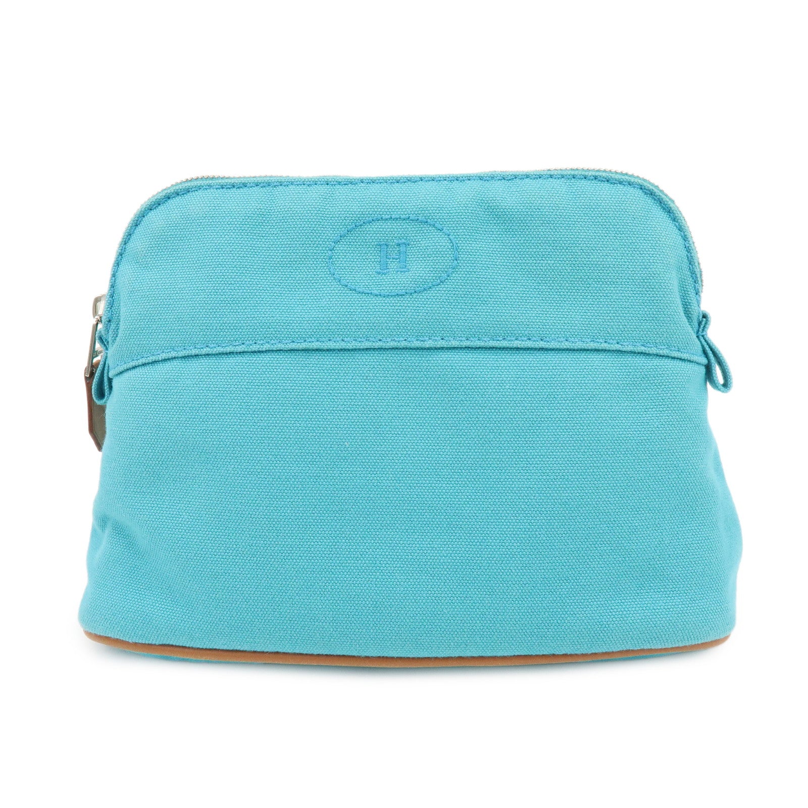 HERMES Bolide Pouch 20 Cotton 100% Leather Cosmetic Pouch Blue