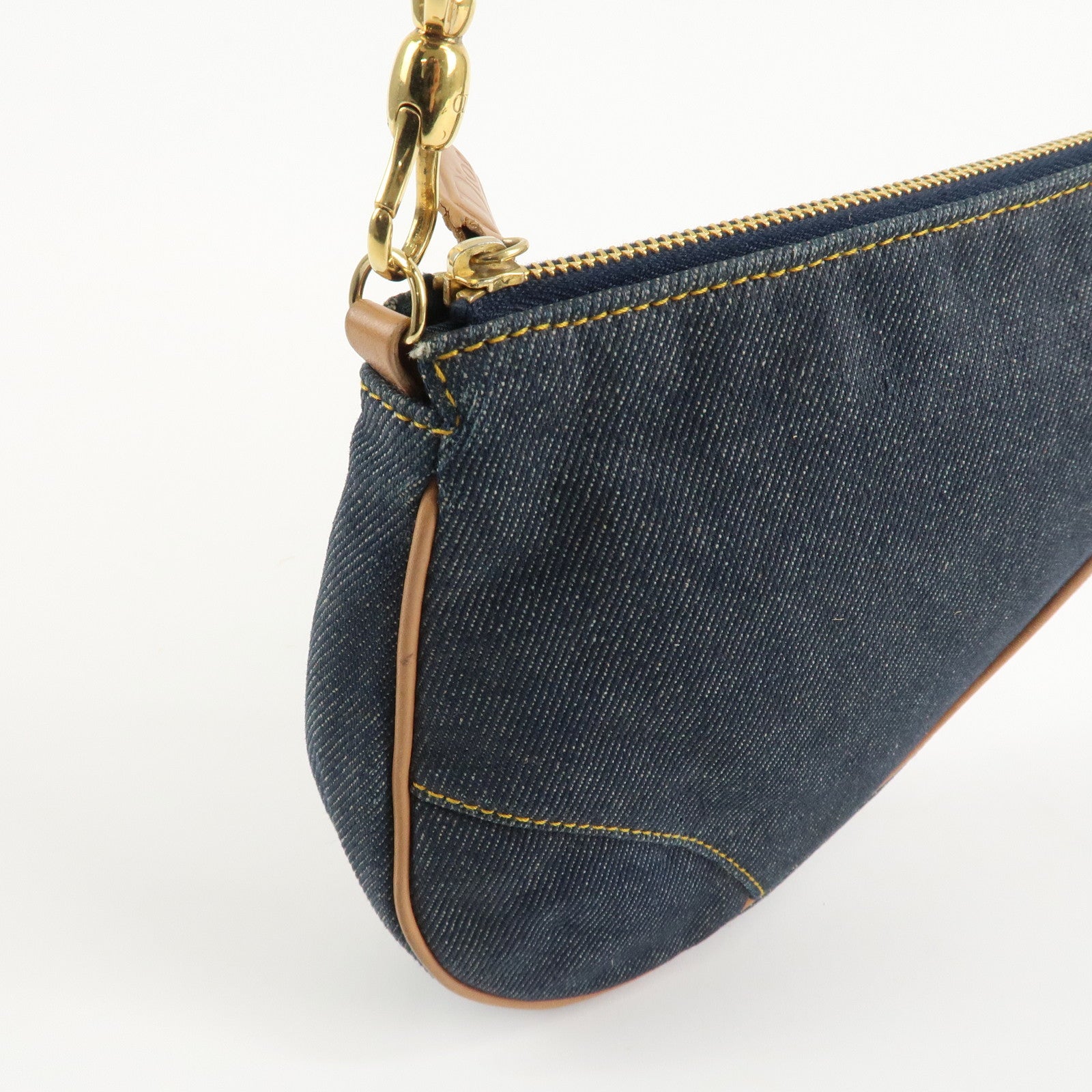 Christian Dior Saddle Pouch Denim Leather Hand Bag Shoulder Bag Indigo Used