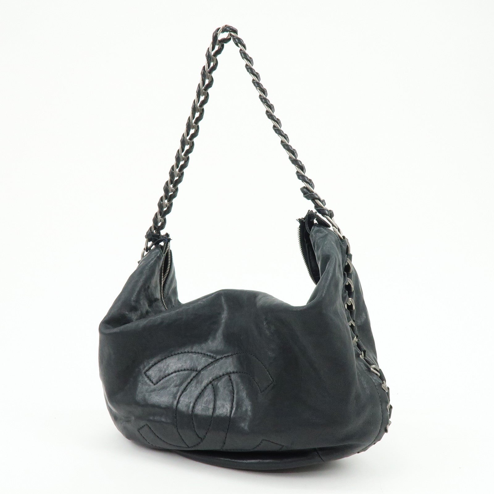 CHANEL Luxury Line COCO Mark Calf Leather Shoulder Bag Hand Bag Black