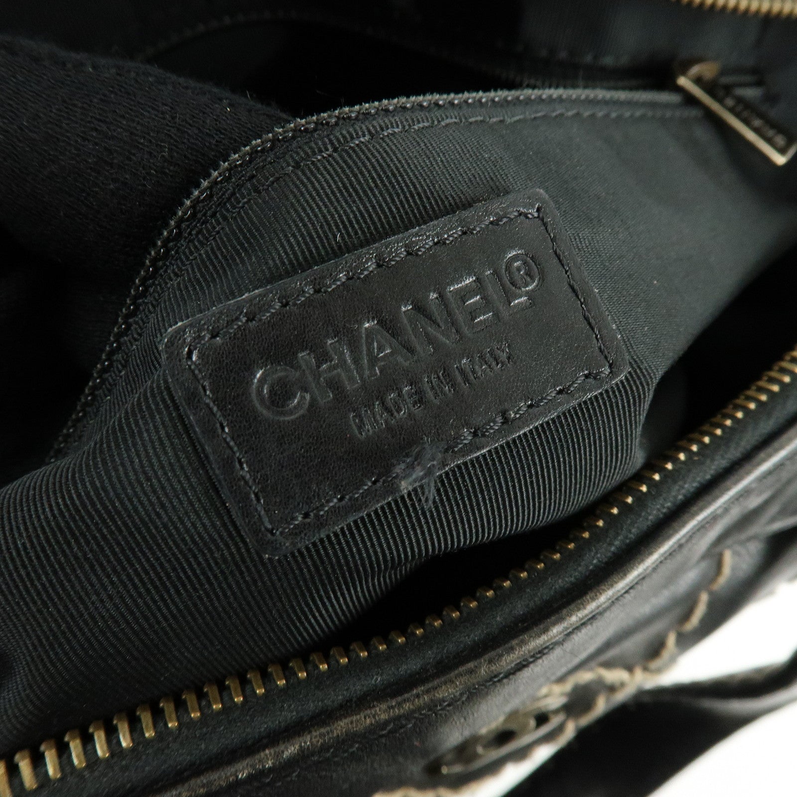 CHANEL Wild Stitch COCO Mark Calf Skin Hand Bag Boston Bag Black A14692