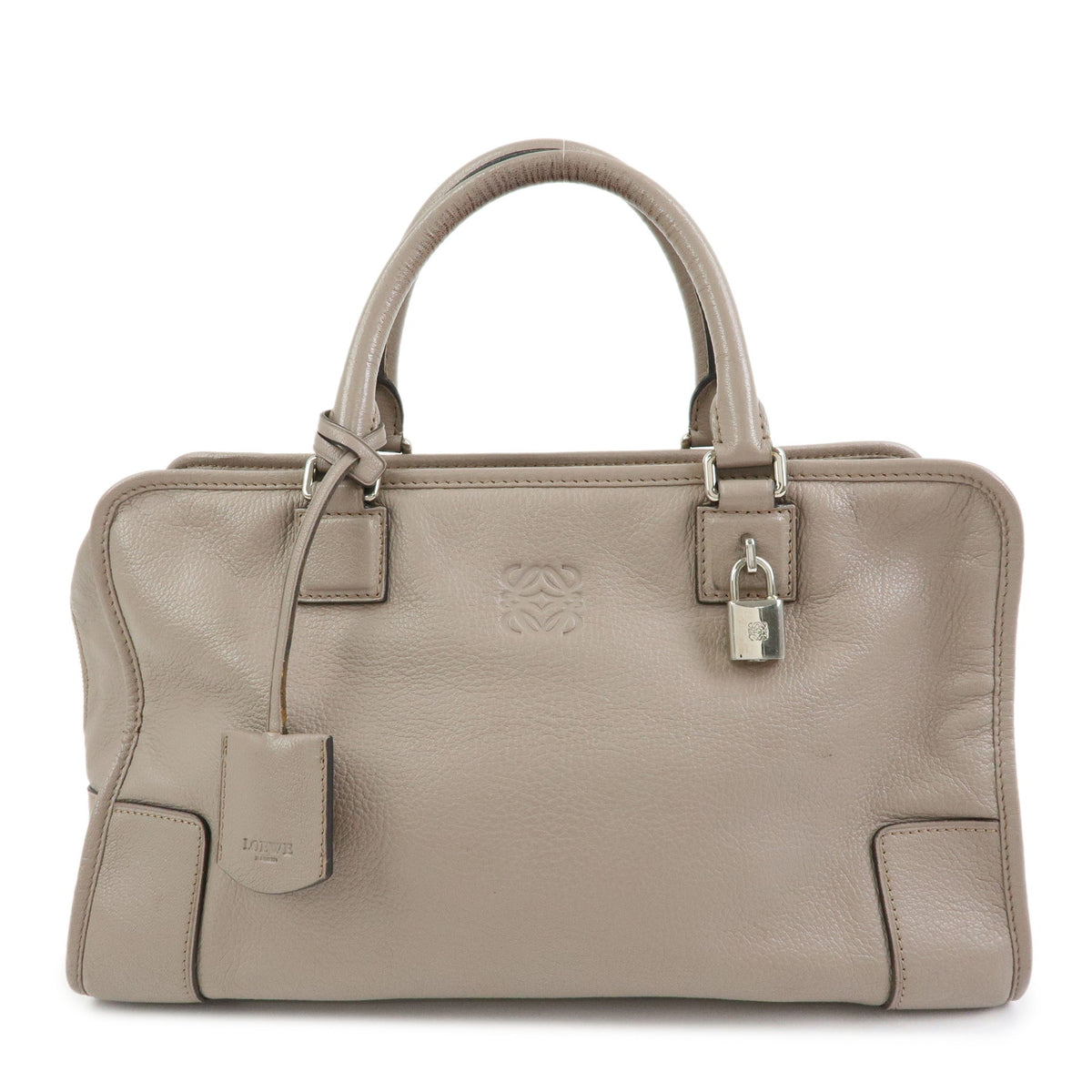 LOEWE Anagram Amazona 36 Leather Hand Bag Boston Bag Greige