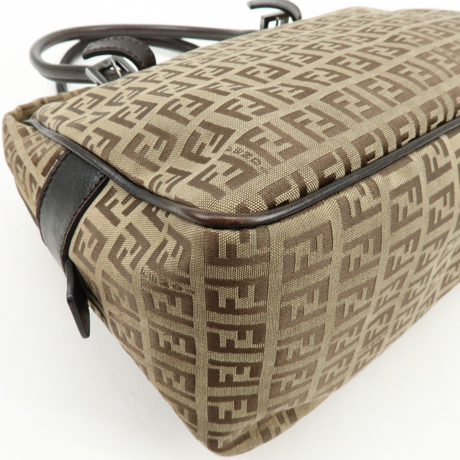FENDI Zucchino Canvas Leather Boston Bag Shoulder Bag Beige 8BN005
