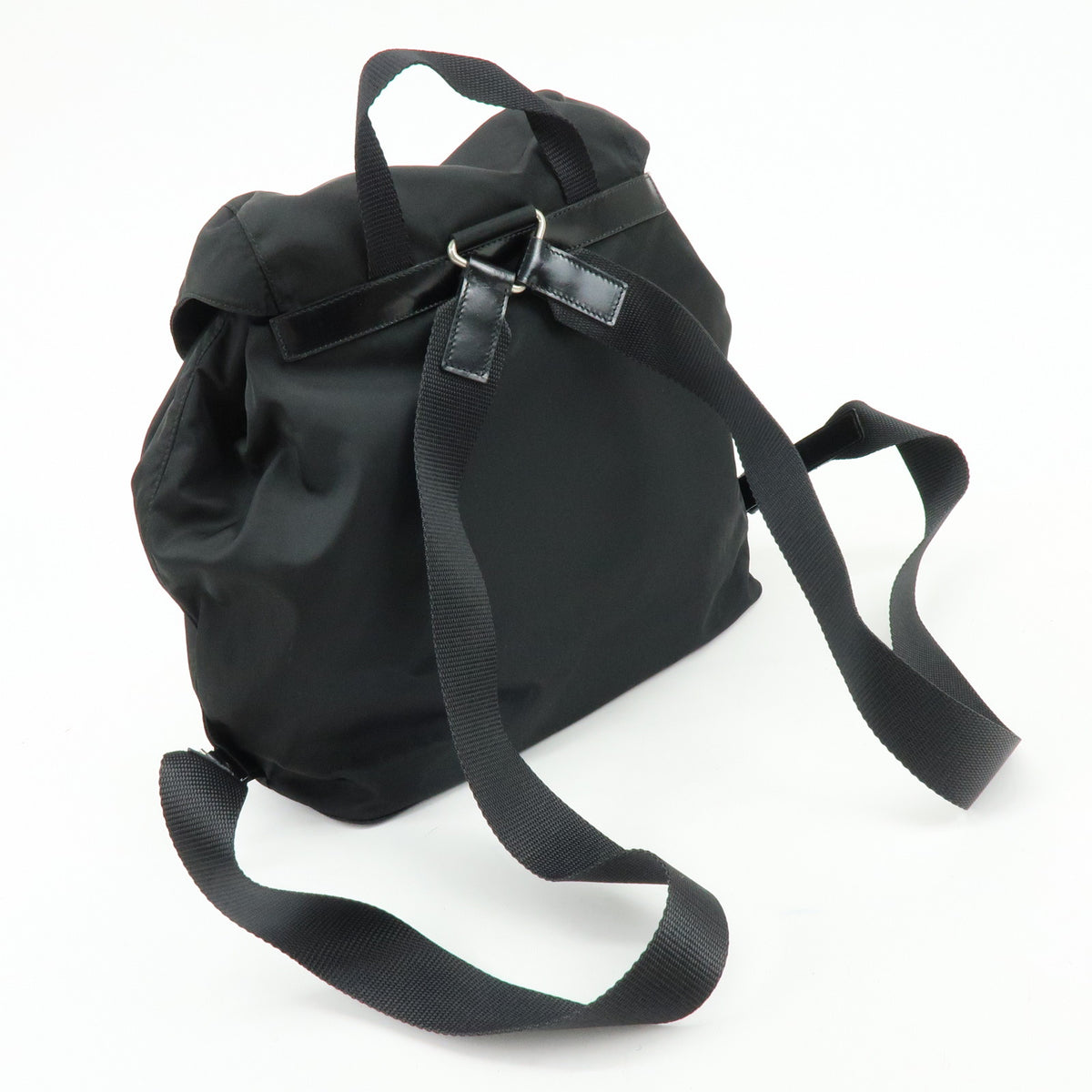 PRADA Triangle Logo Nylon Leather Backpack Rucksack Black BZ2811