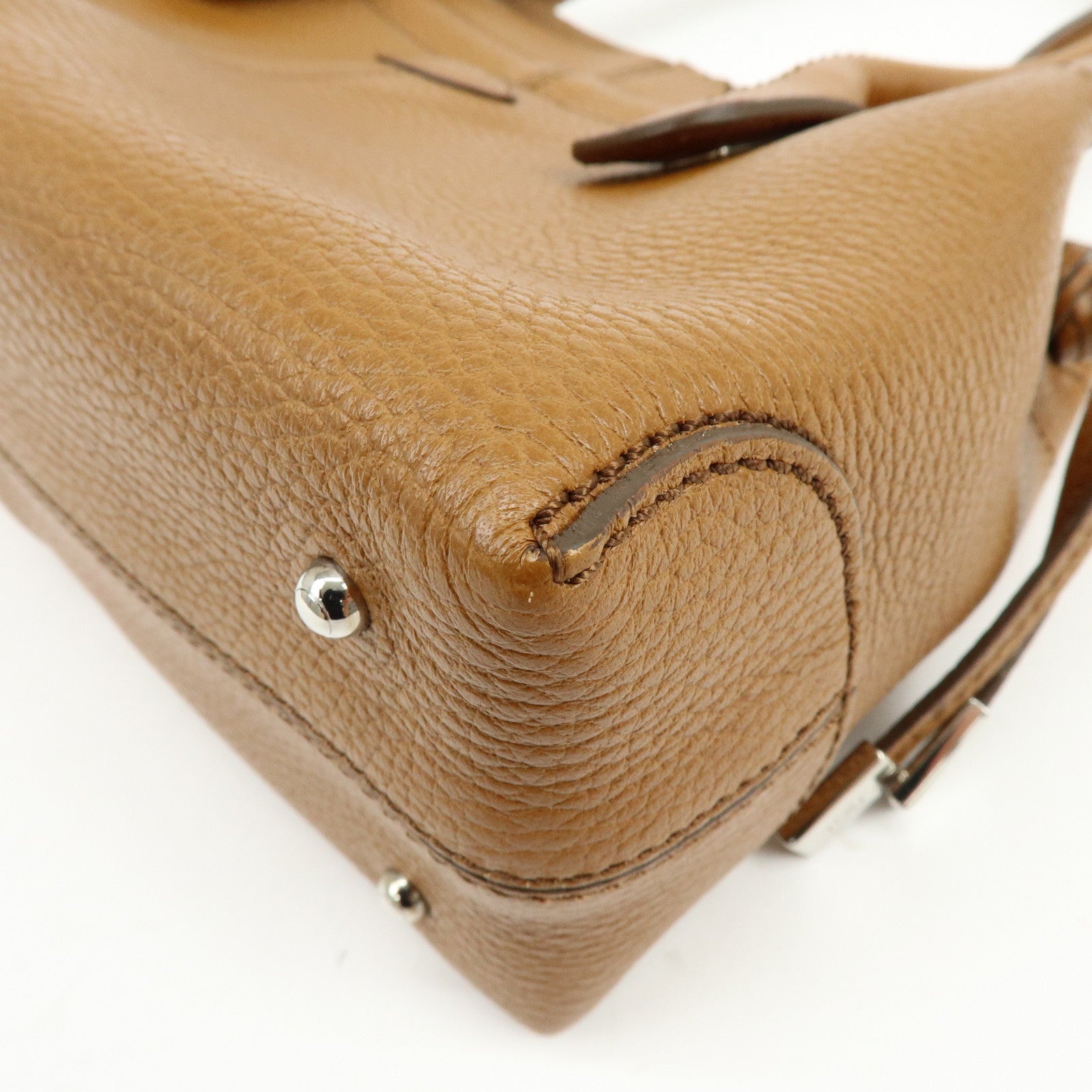 TOD'S Logo Leather Shoulder Bag Hand Bag Tote Bag Camel Brown