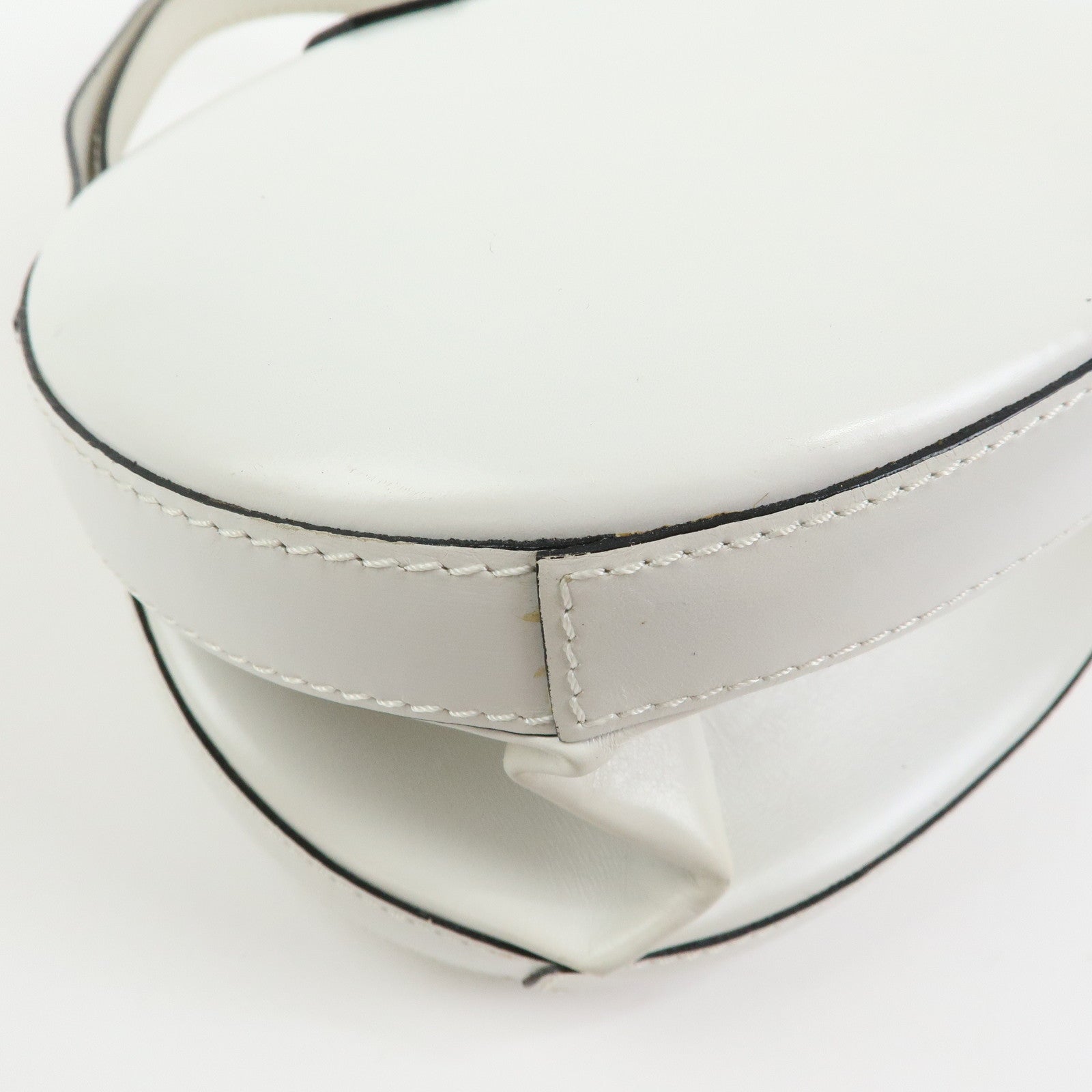 Loewe Logo Round Leather Hand Bag White