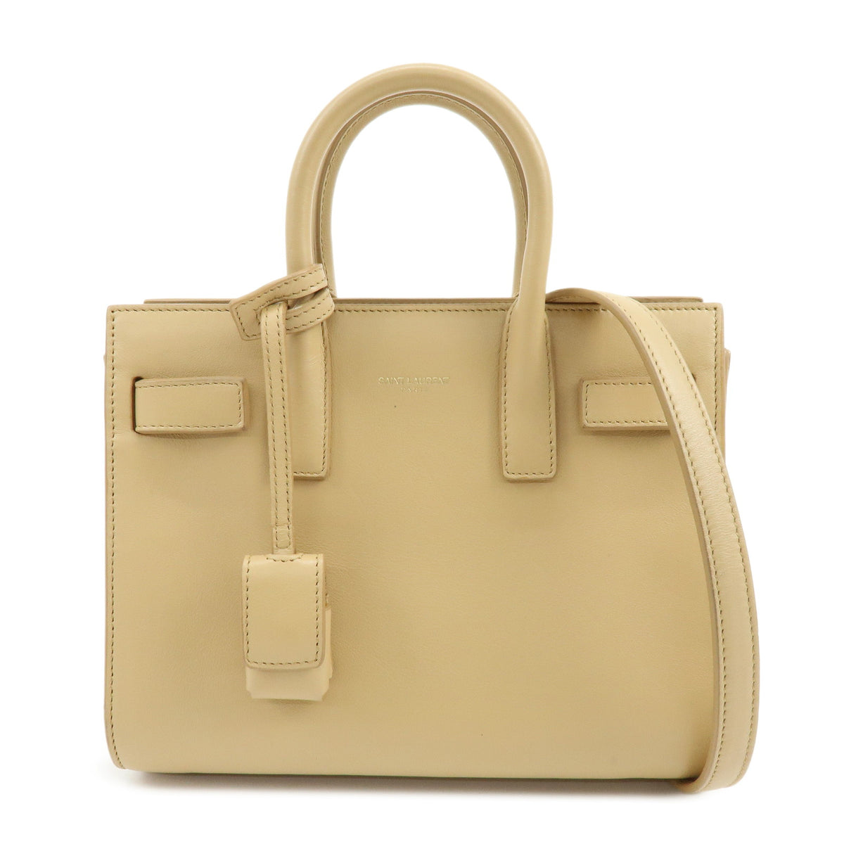 SAINT LAURENT PARIS Leather Sac de Jour Nano 2Way Hand Bag Beige 340778