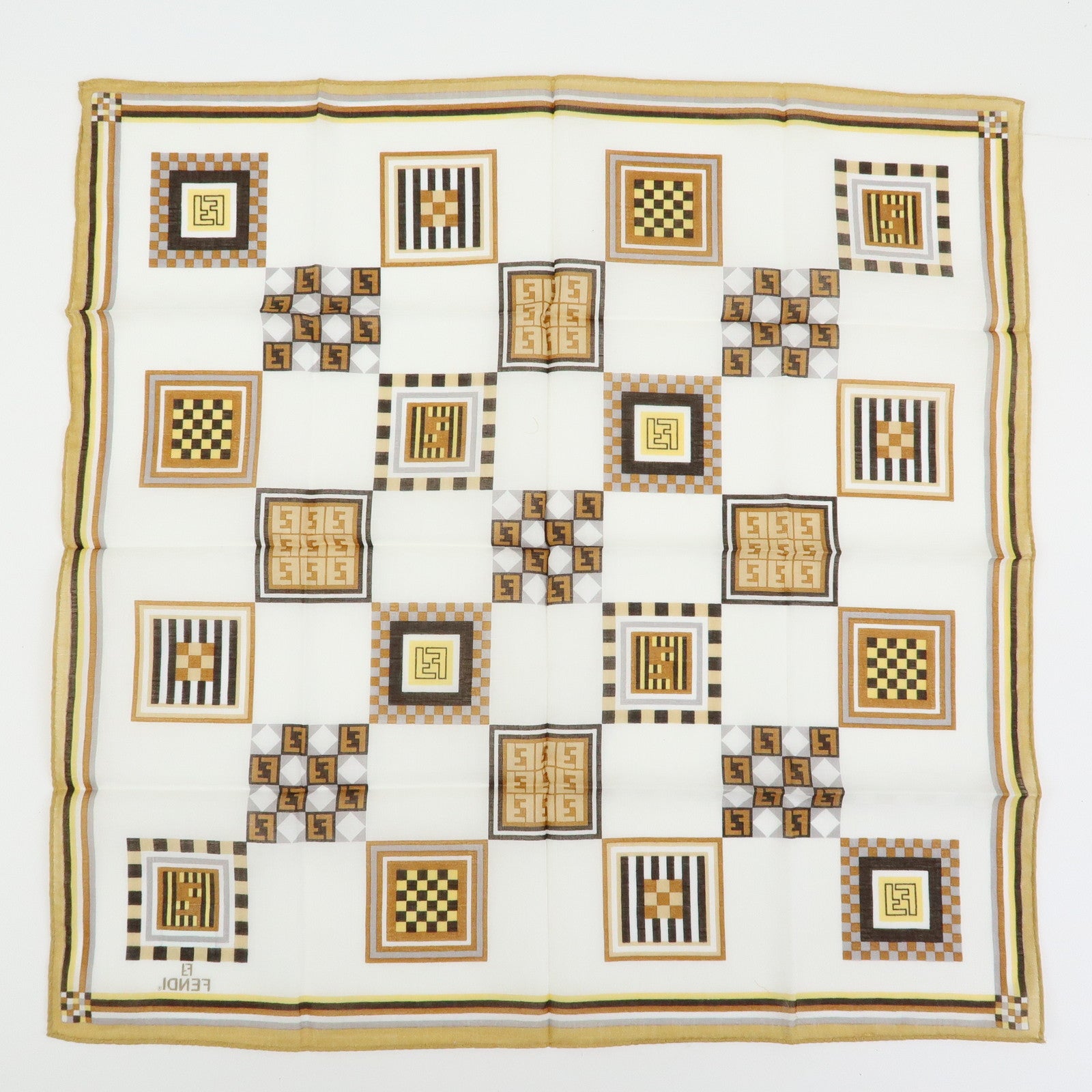 FENDI Zucca Zuccino Cotton 100% Lot of 5 Handkerchief Brown Green Pink