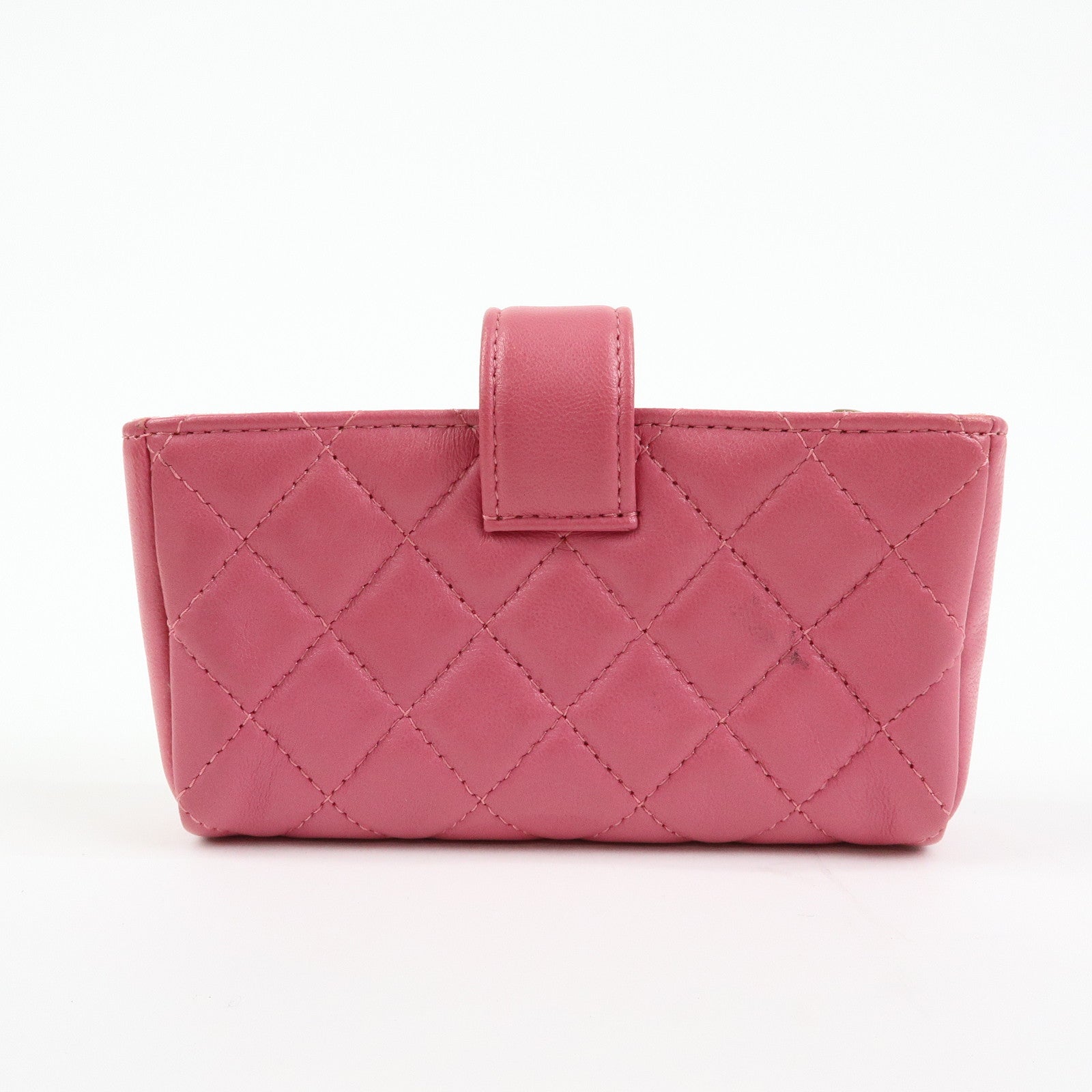 CHANEL Matelasse COCO Mark Lamb Skin Cosmetic Case Pouch Pink
