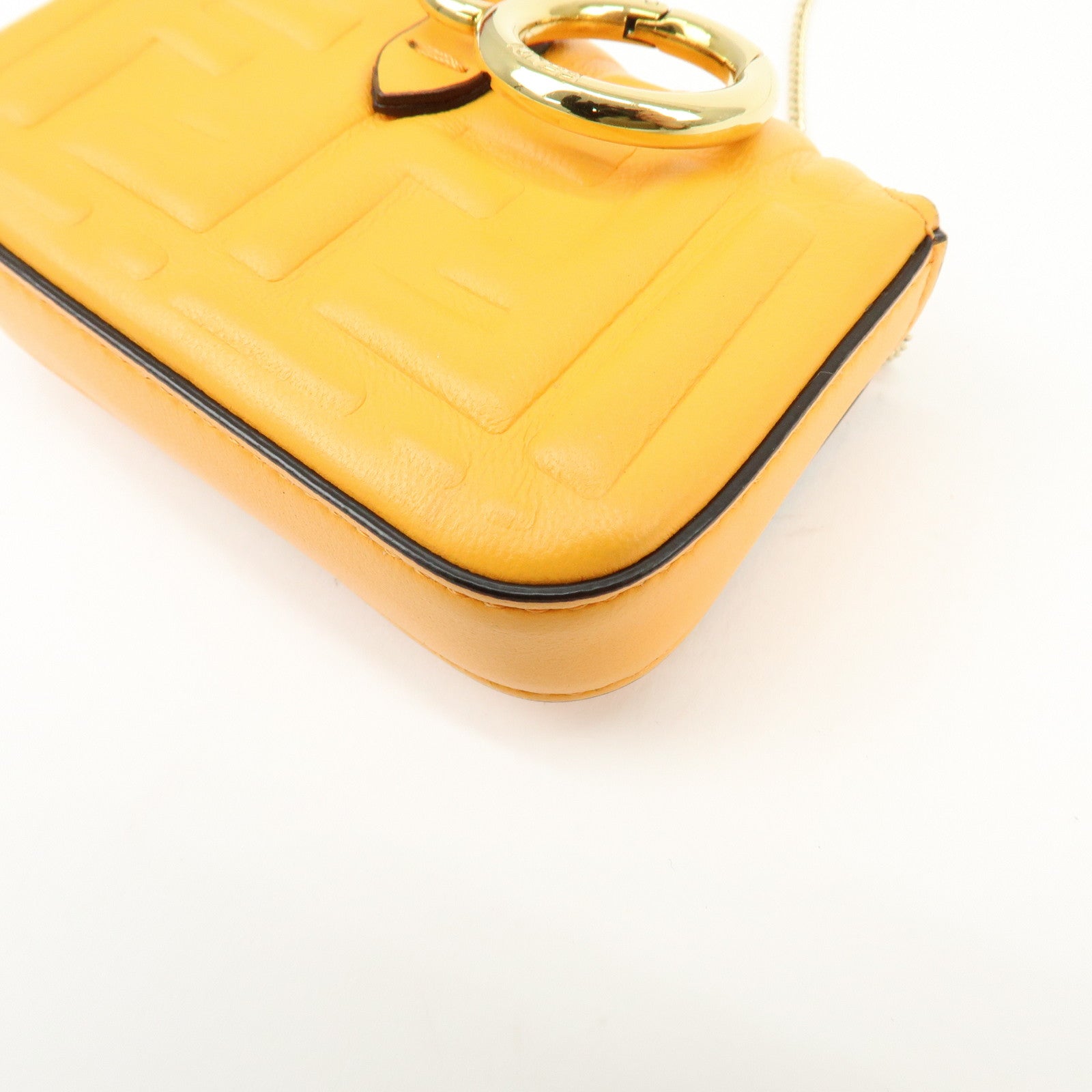 FENDI Nappa Leather Nano Baguette Charm Shoulder Bag Orange 7AR844