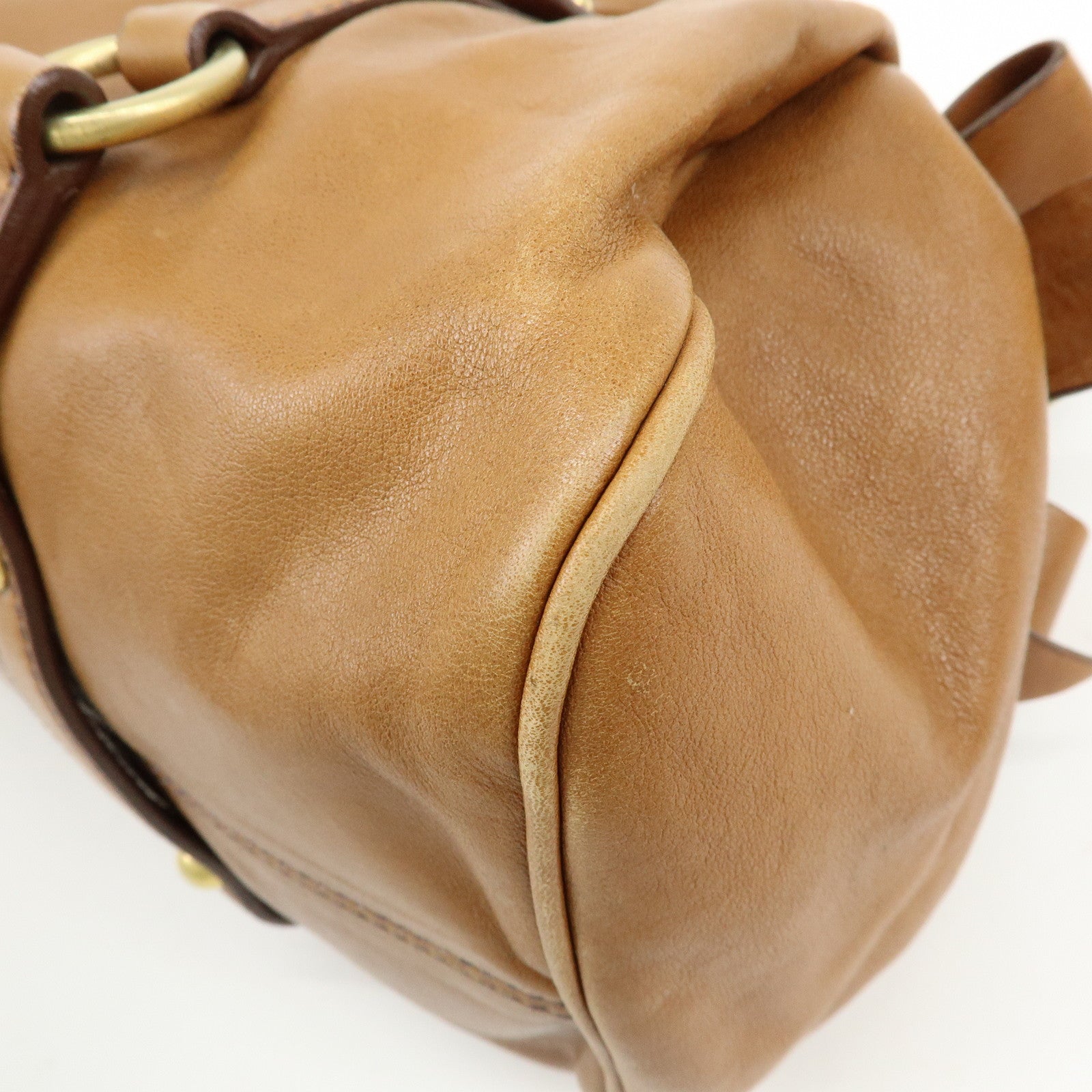 MIU MIU Leaether Ribbon 2Way Bag Hand Bag Shoulder Bag Brown