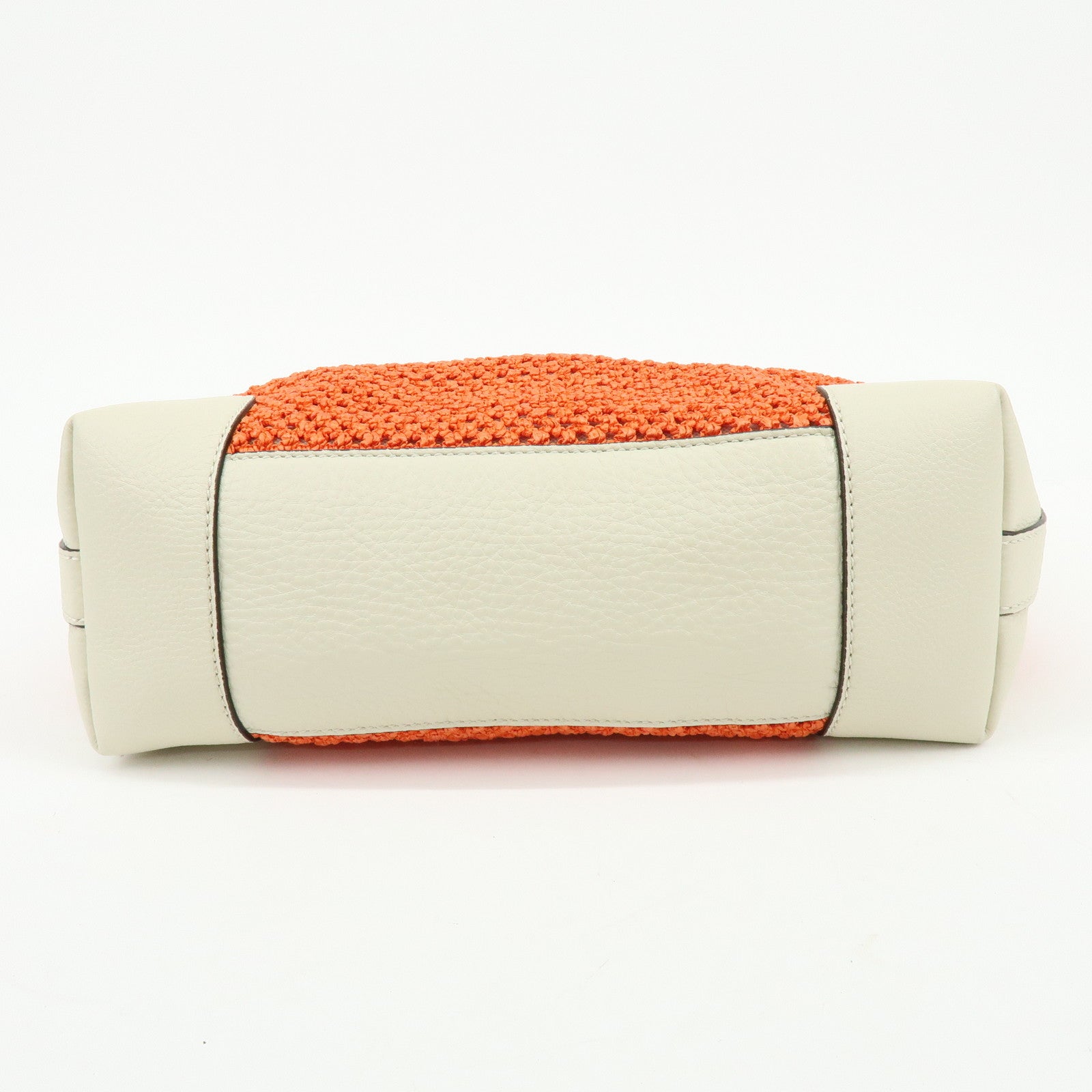 GUCCI Bamboo Raffia Leather Tote Bag Hand Bag Orange White 338965