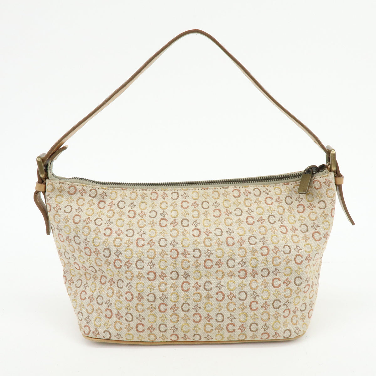 CELINE C Macadam Canvas Leather Shoulder Bag Hand Bag Beige