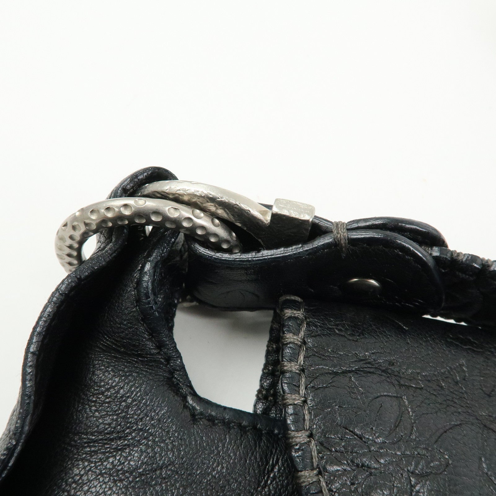 Ferragamo Gancini Embossed Flower Leather Shoulder Bag Black