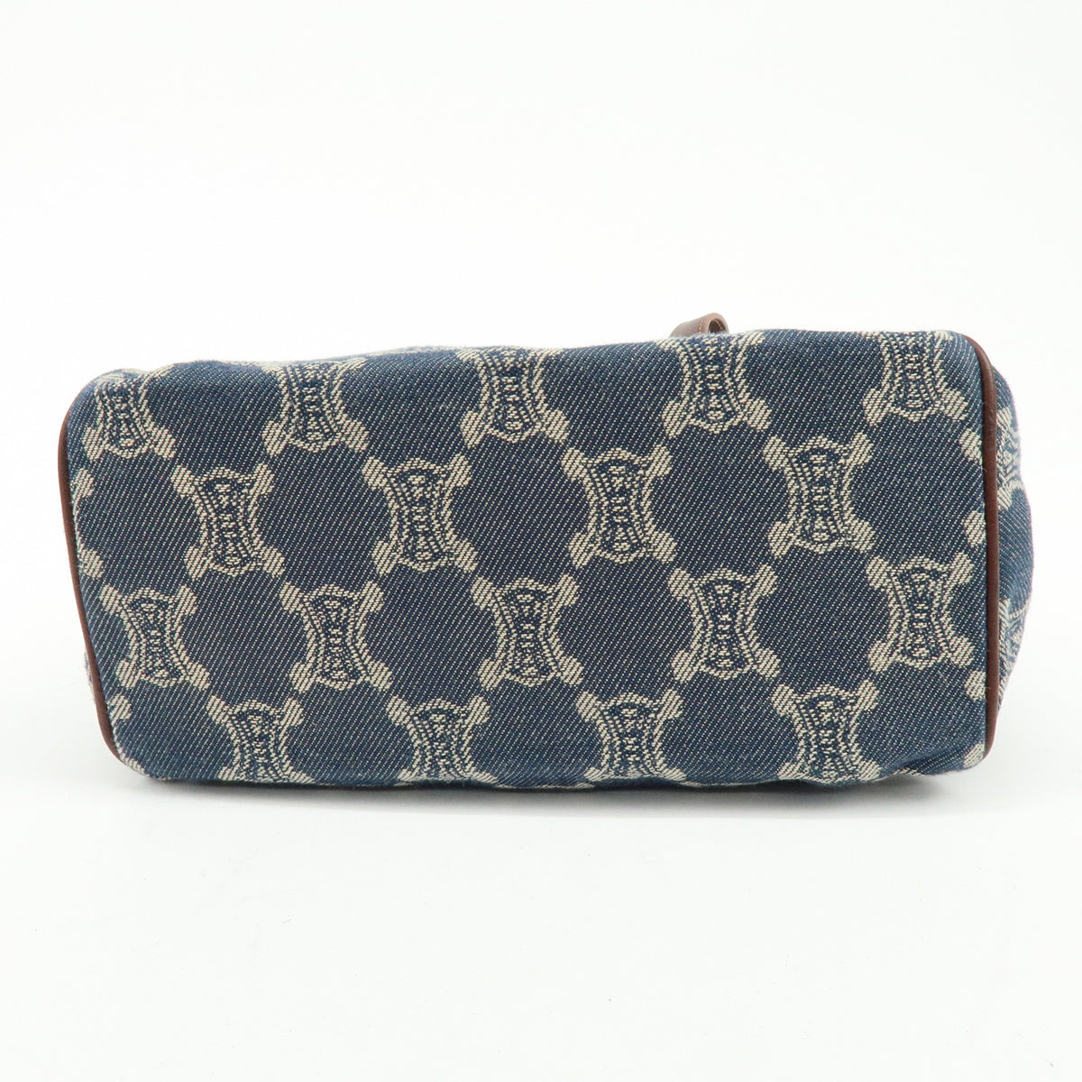 CELINE Paris Macadam Denim Leather Mini Tote Hand Bag Navy Brown