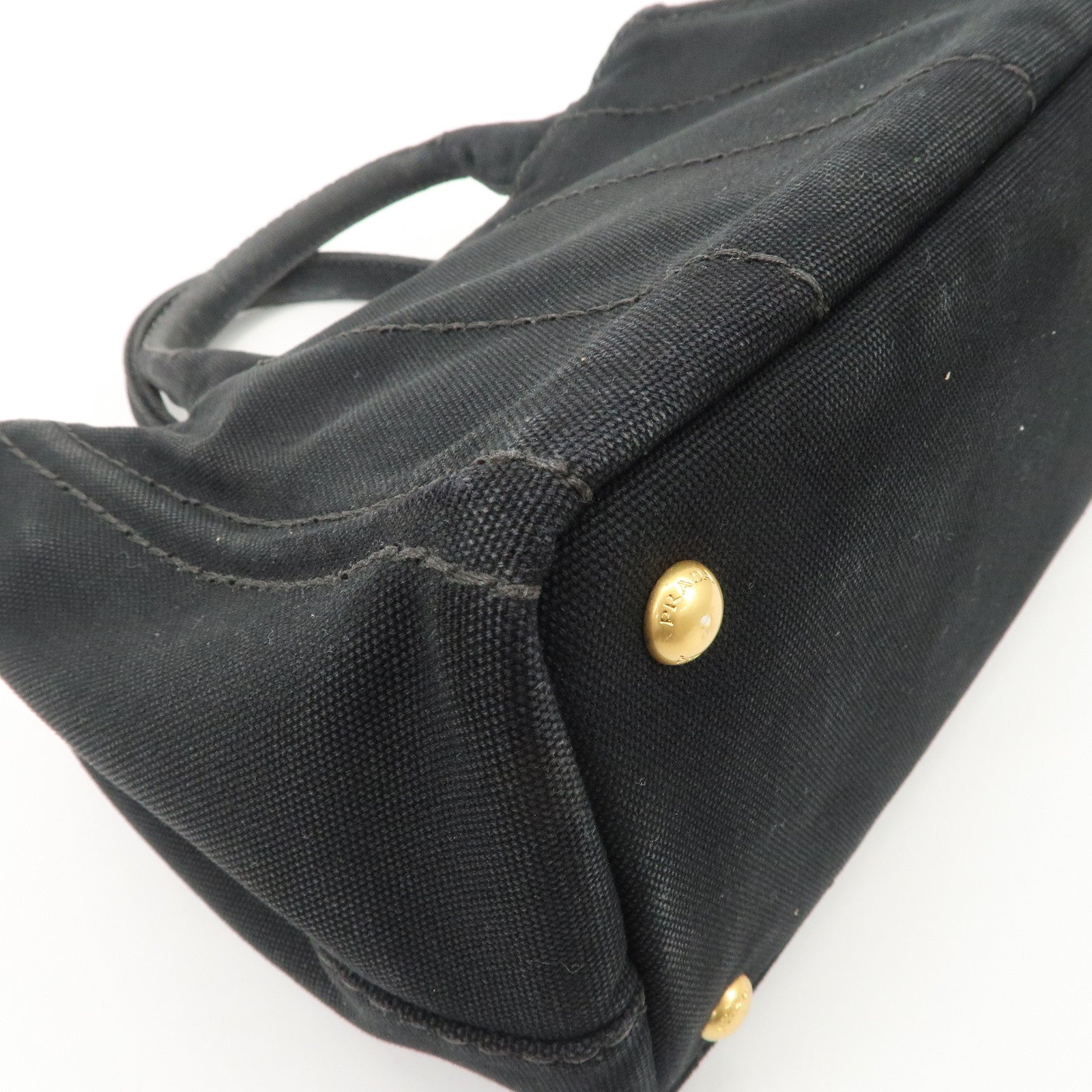 PRADA Logo Canapa Denim 2 Way Tote Bag Hand Bag Black B2642B Used