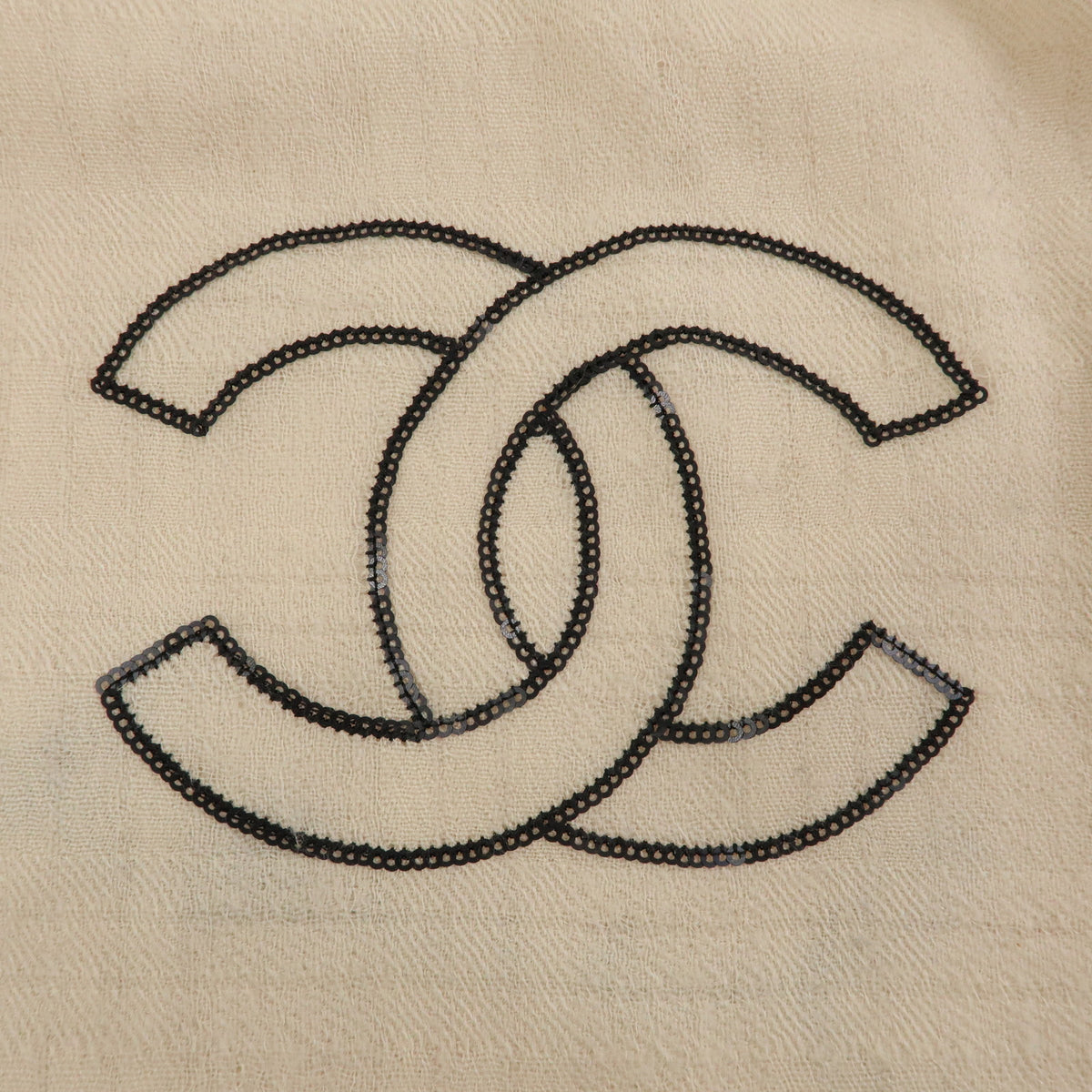 CHANEL COCO Mark Cashmere 100% Scarf Stawl Beige Black