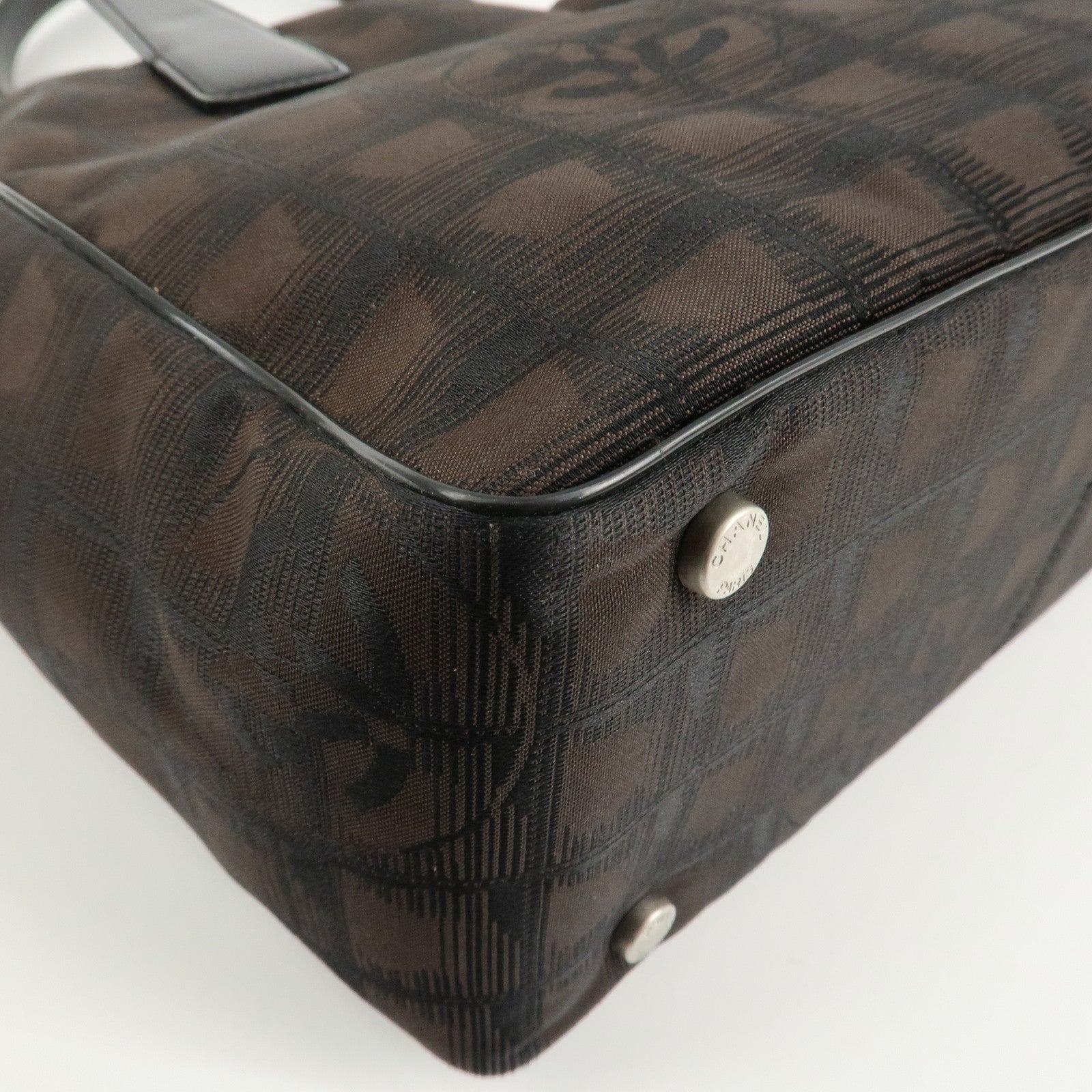 CHANEL New Travel Line Nylon Jacquard Leather Tote PM Dark Brown A20457 Used