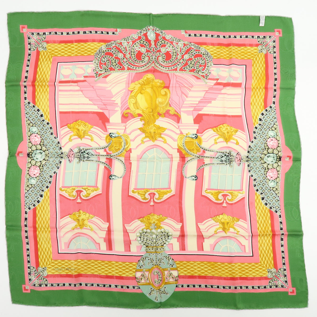 Cartier Must de Cartier Silk 100% Scarf Pink Green Multicolor