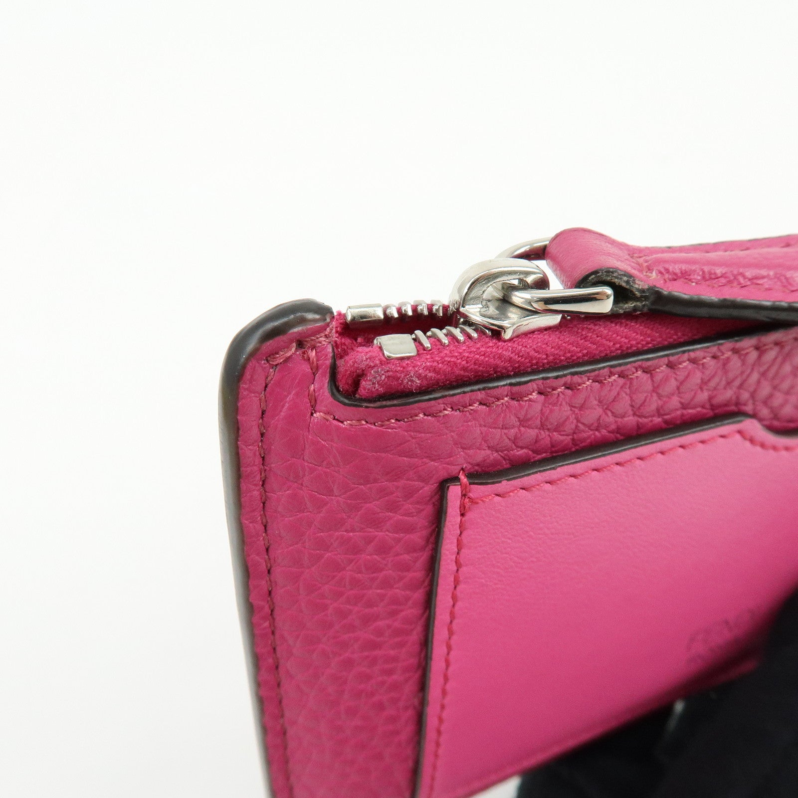 FENDI Logo Selleria Calf Leather Card Case Pink 8M0489