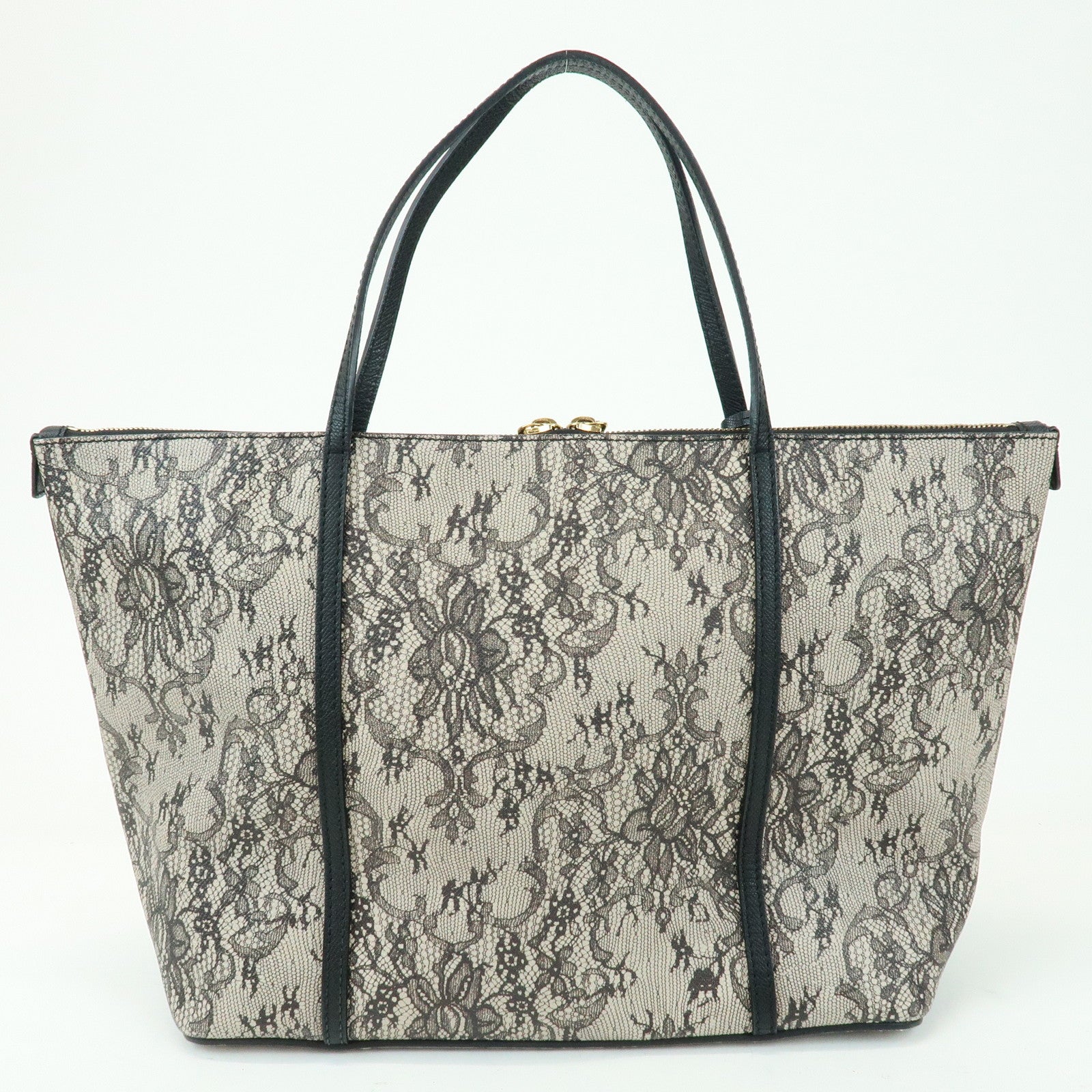 Dolce & Gabbana PVC Leather Tote Bag Shoulder Bag Lace Print Ivory