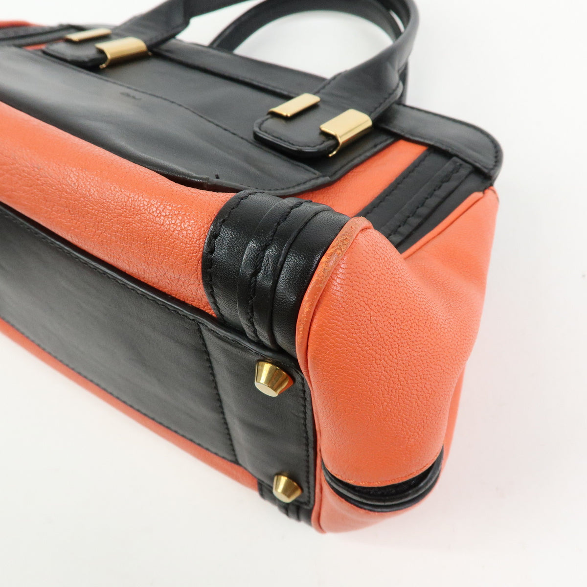 Chloe Logo Alice Leather 2Way Bag Hand Bag Shoulder Bag Orange Black