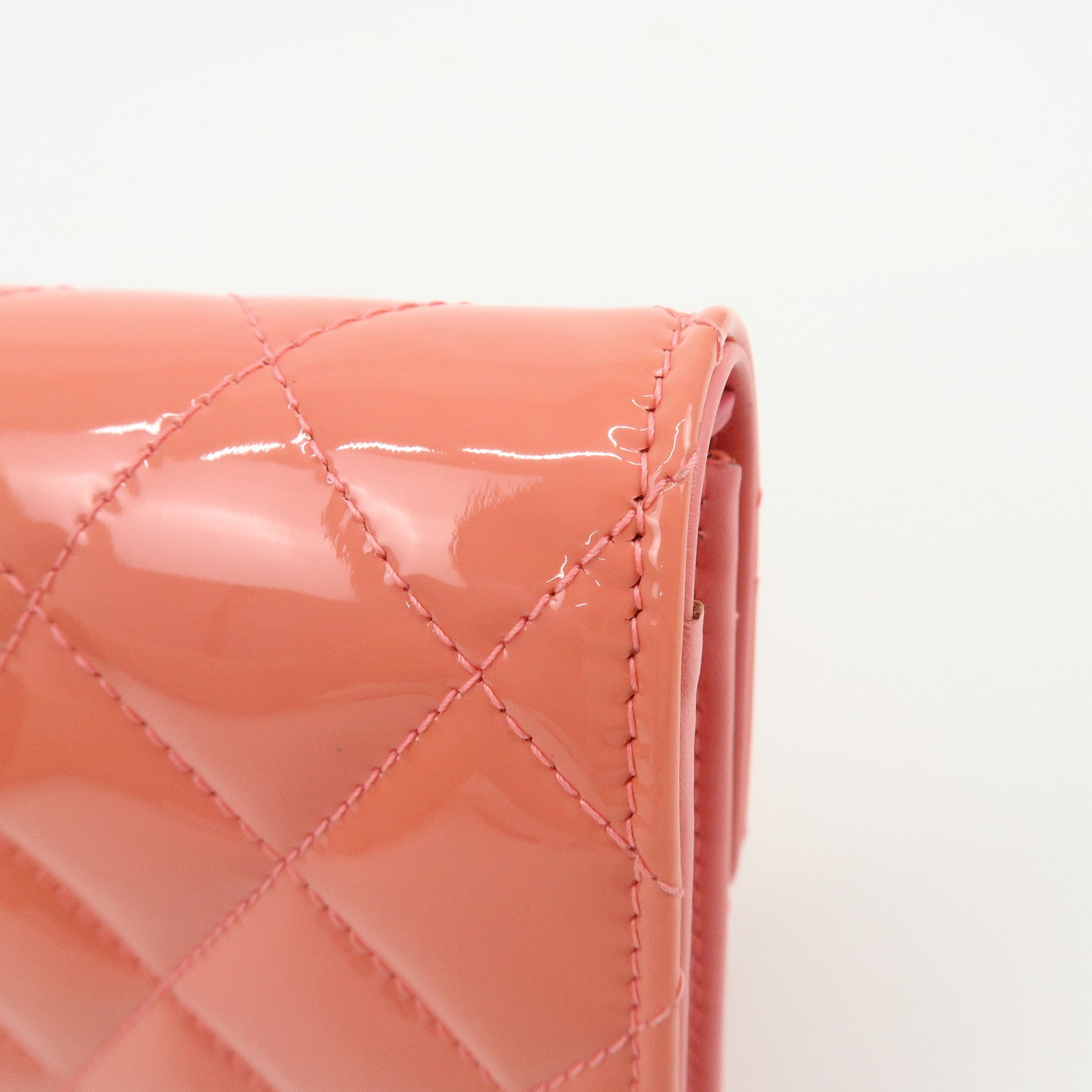 CHANEL COCO Mark Matelasse Patent Leather Long Wallet Salmon Pink
