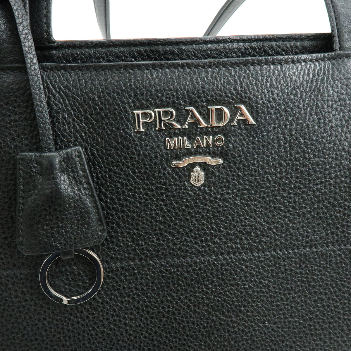 PRADA Logo Calf Leather Tote Bag Shoulder Bag Black