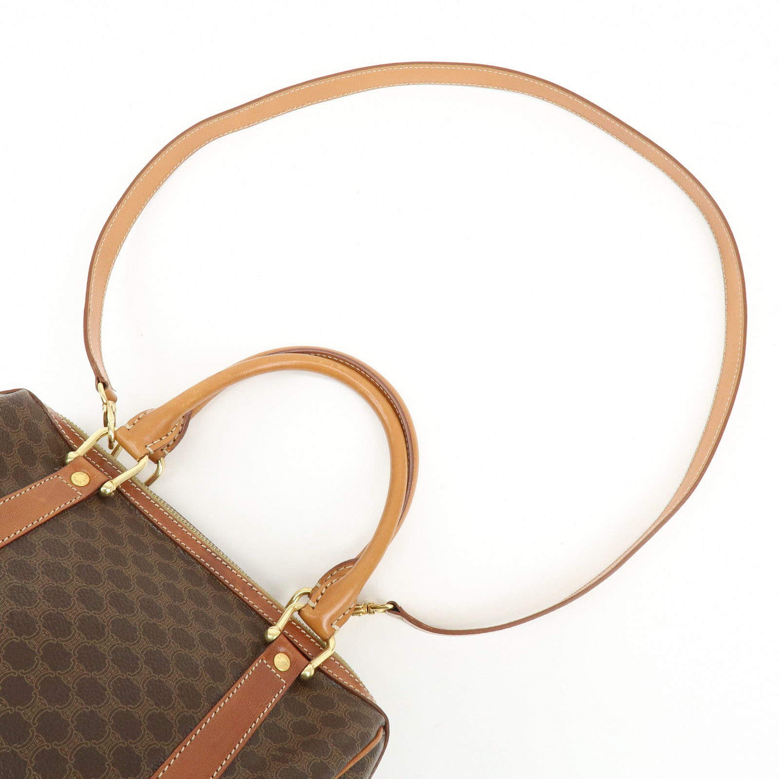 CELINE Macadam Logo PVC Leather 2Way Boston Bag Hand Bag Brown