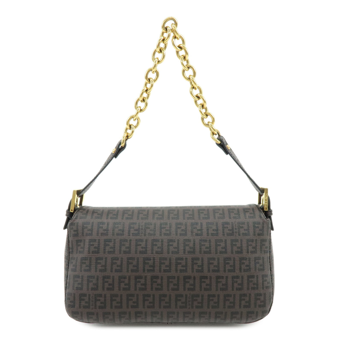 FENDI Zucchino PVC Leather Chain Shoulder Bag Hand Bag Brown 8BR003