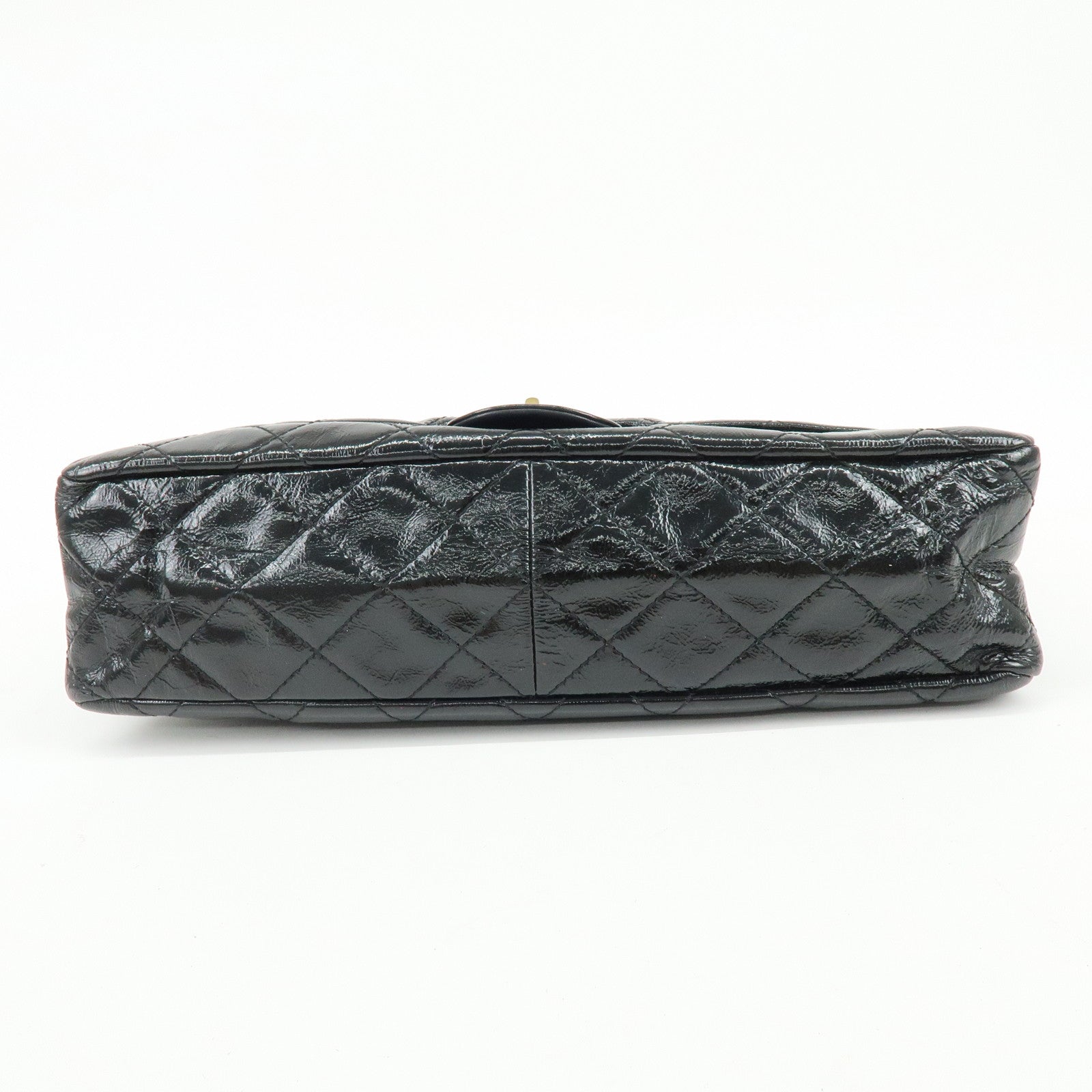 CHANEL 2.55 Patent Leather Chain Shoulder Bag Turn Lock Black