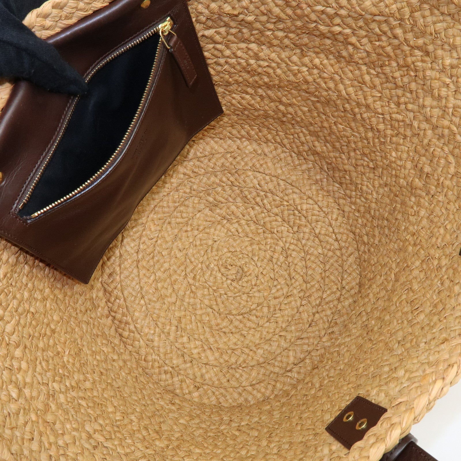 SAINT LAURENT PARIS Raffia Leather Panier Tote Bag Natural 579521