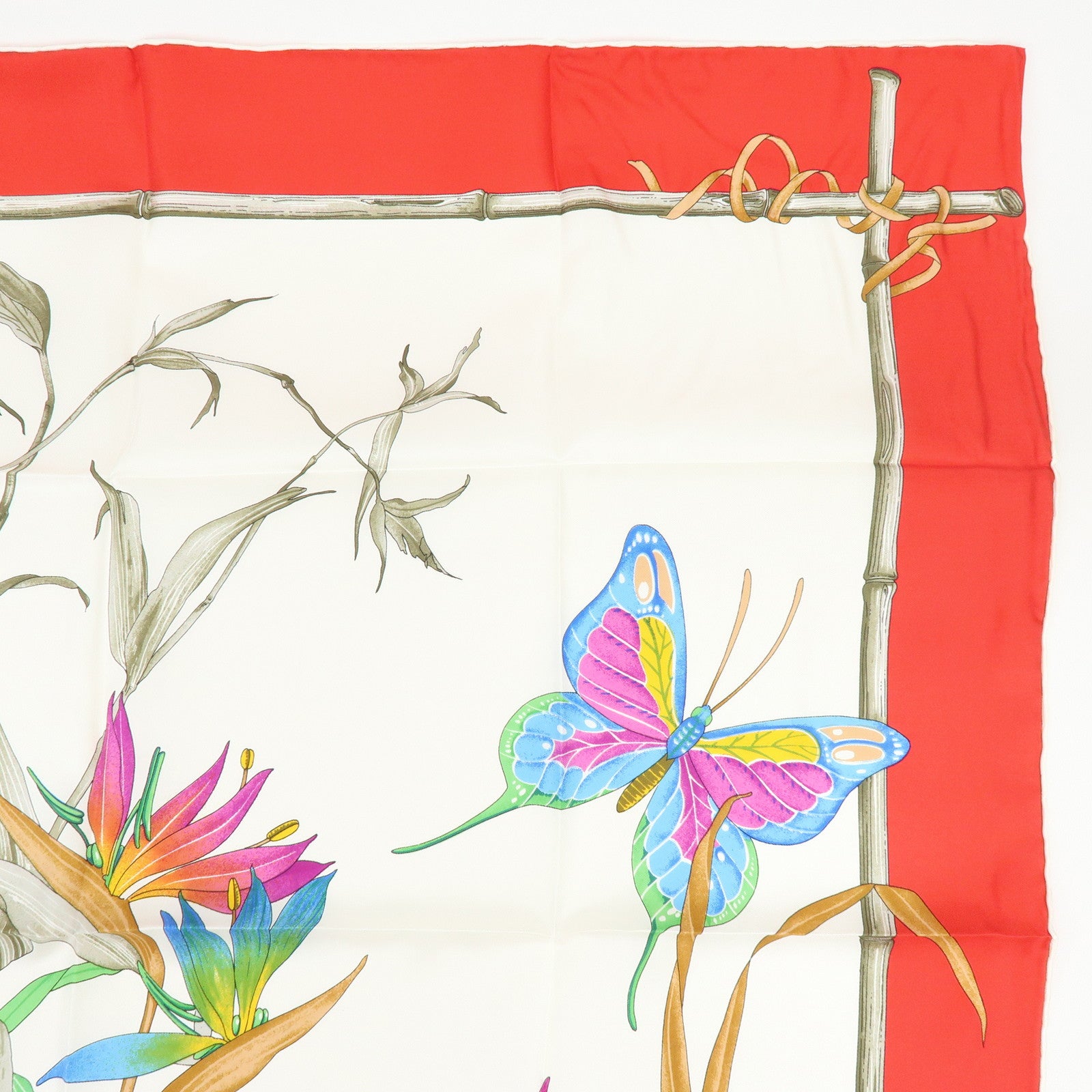 Christian Dior Set of 2 Silk 100% Scarf Flower Butterfly Red Navy