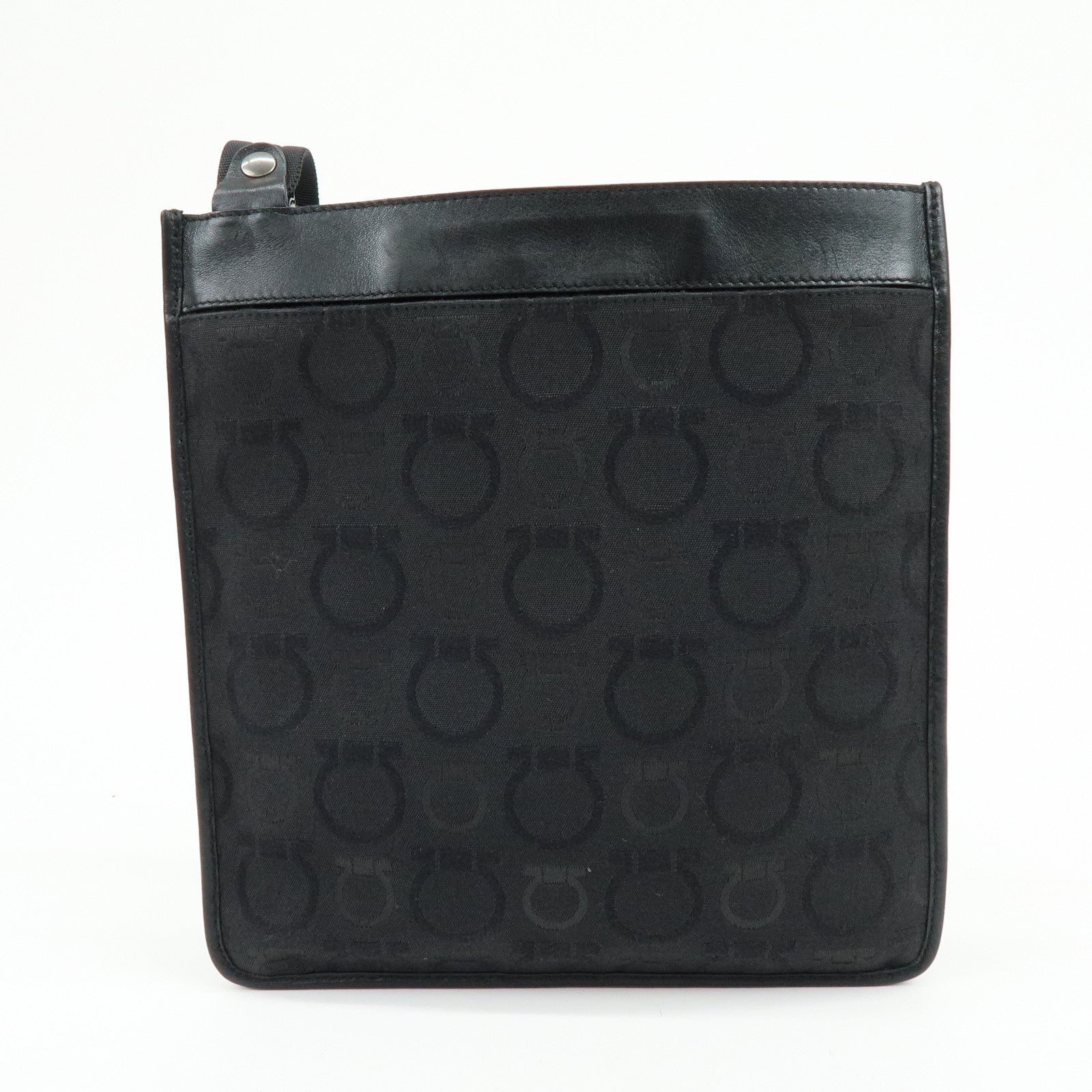 Ferragamo Gancini Canvas Leather Shoulder Bag Crossbody Bag Black