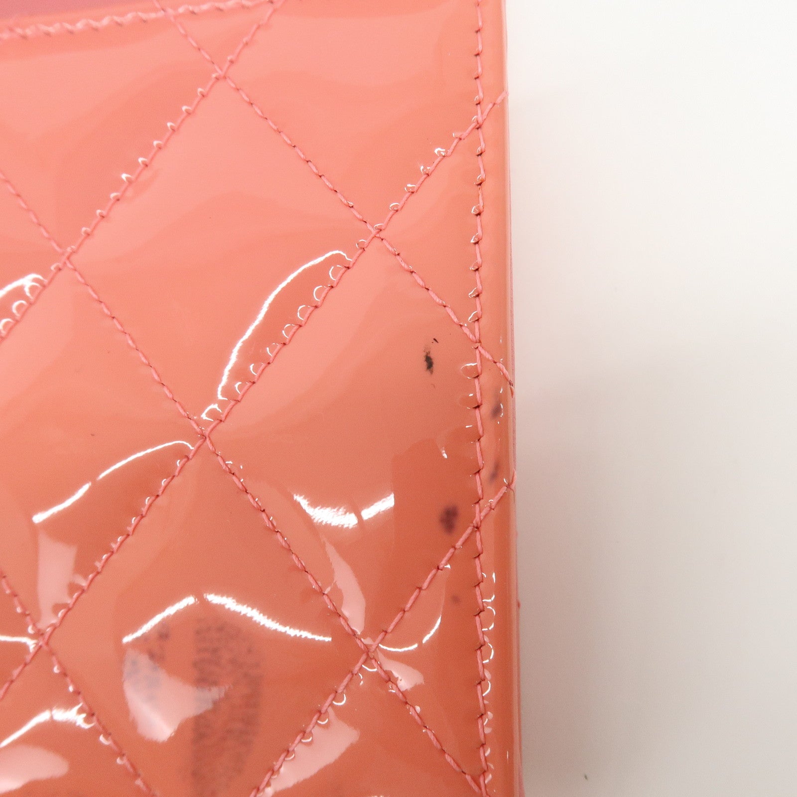 CHANEL COCO Mark Matelasse Patent Leather Long Wallet Salmon Pink