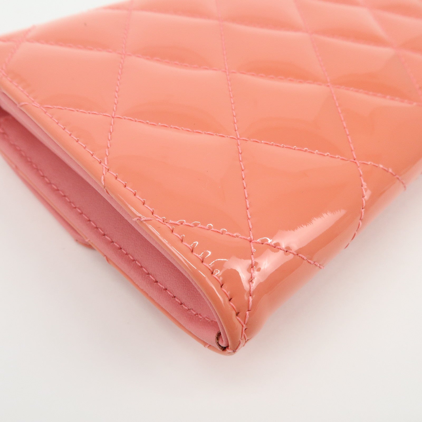 CHANEL COCO Mark Matelasse Patent Leather Long Wallet Salmon Pink