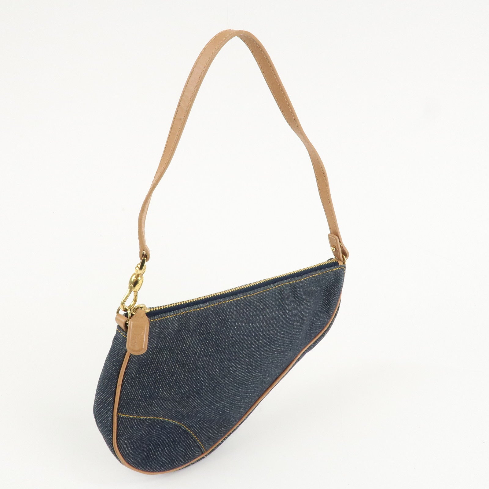Christian Dior Saddle Pouch Denim Leather Hand Bag Shoulder Bag Indigo Used