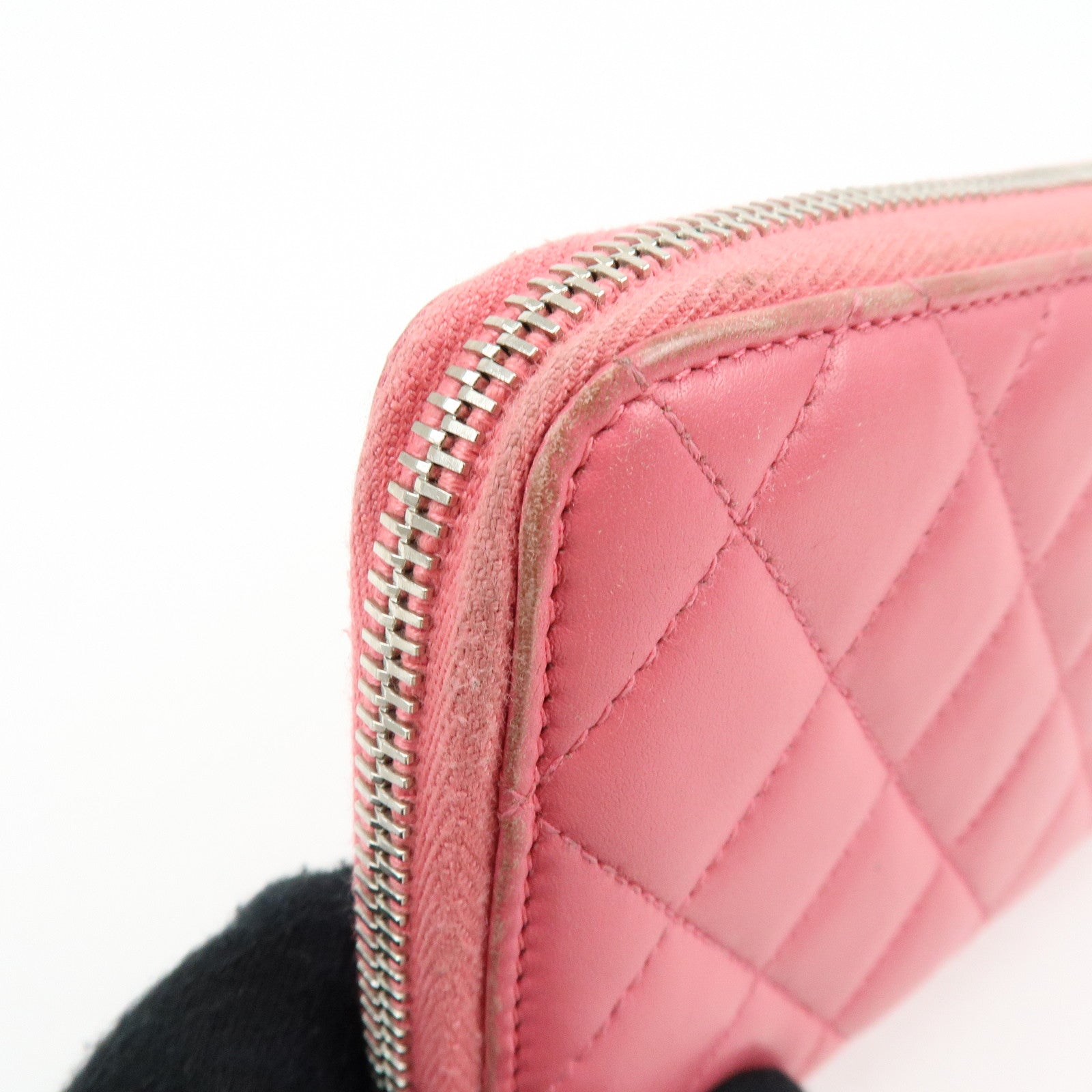 CHANEL COCO Mark Matelasse Lamb Skin Patent Leather Long Zip Wallet