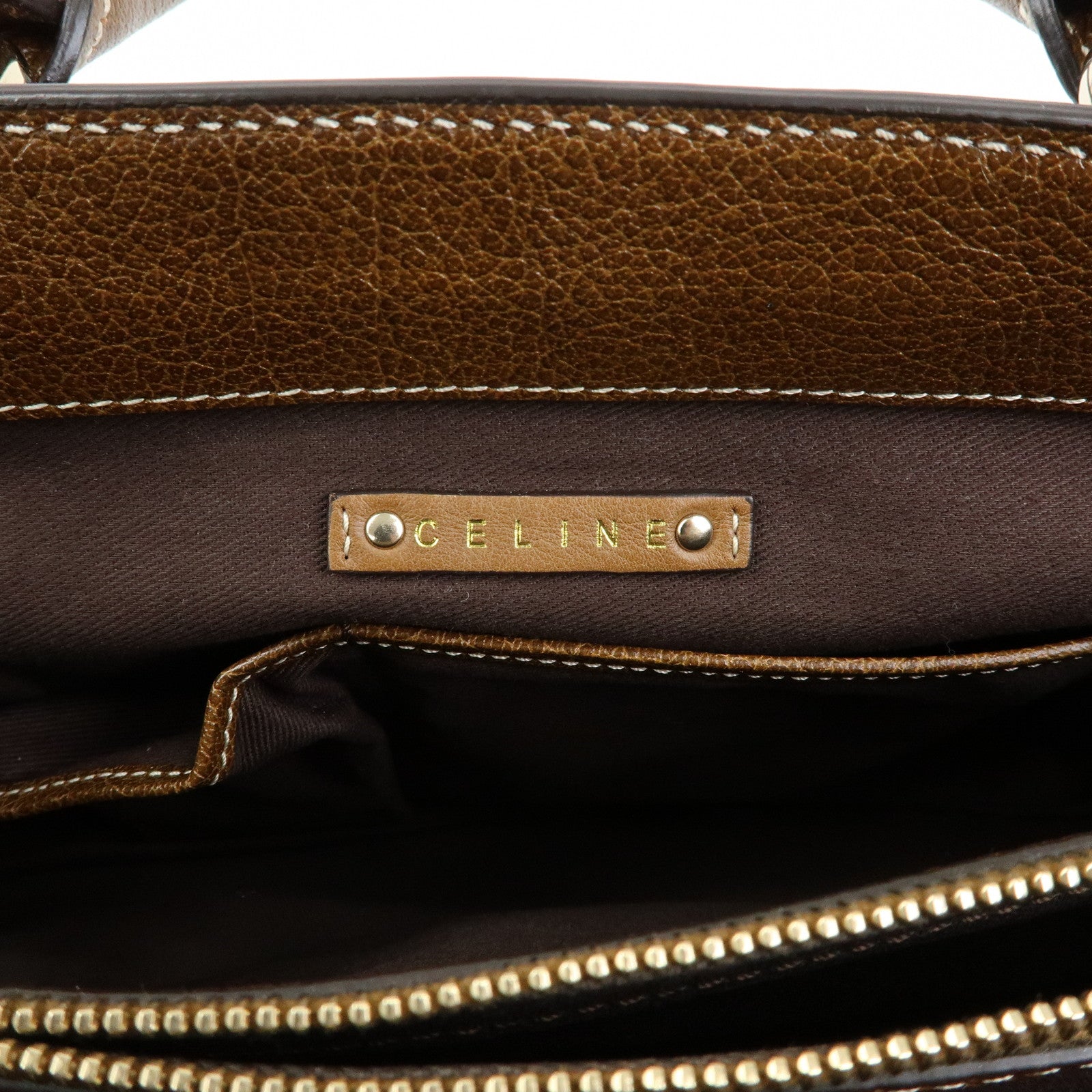 CELINE Boogie Bag Canvas Leather Hand Bag Tote Bag Brown