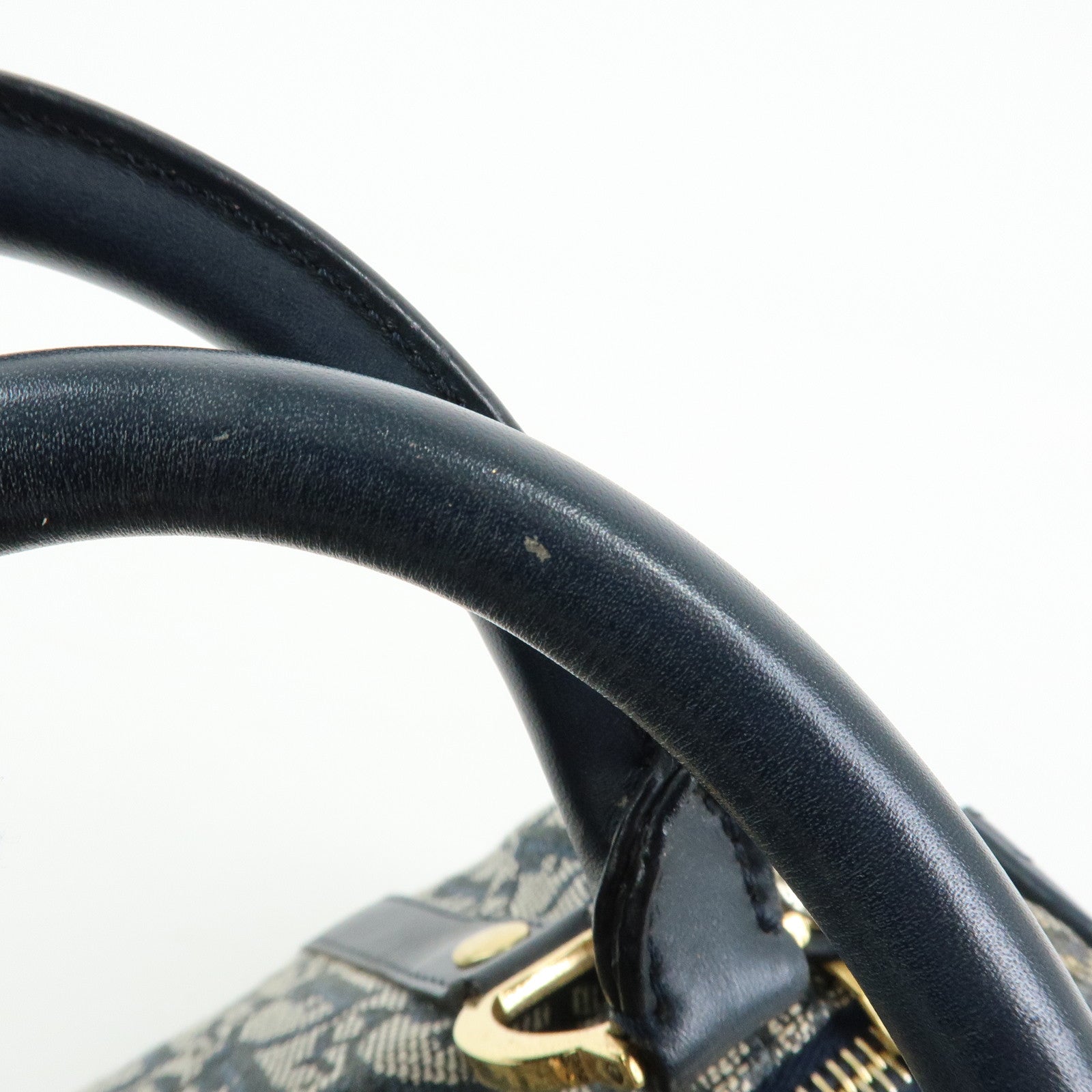 Christian Dior Trottern Jacquard Leather Mini Boston Bag Hand Bag Navy