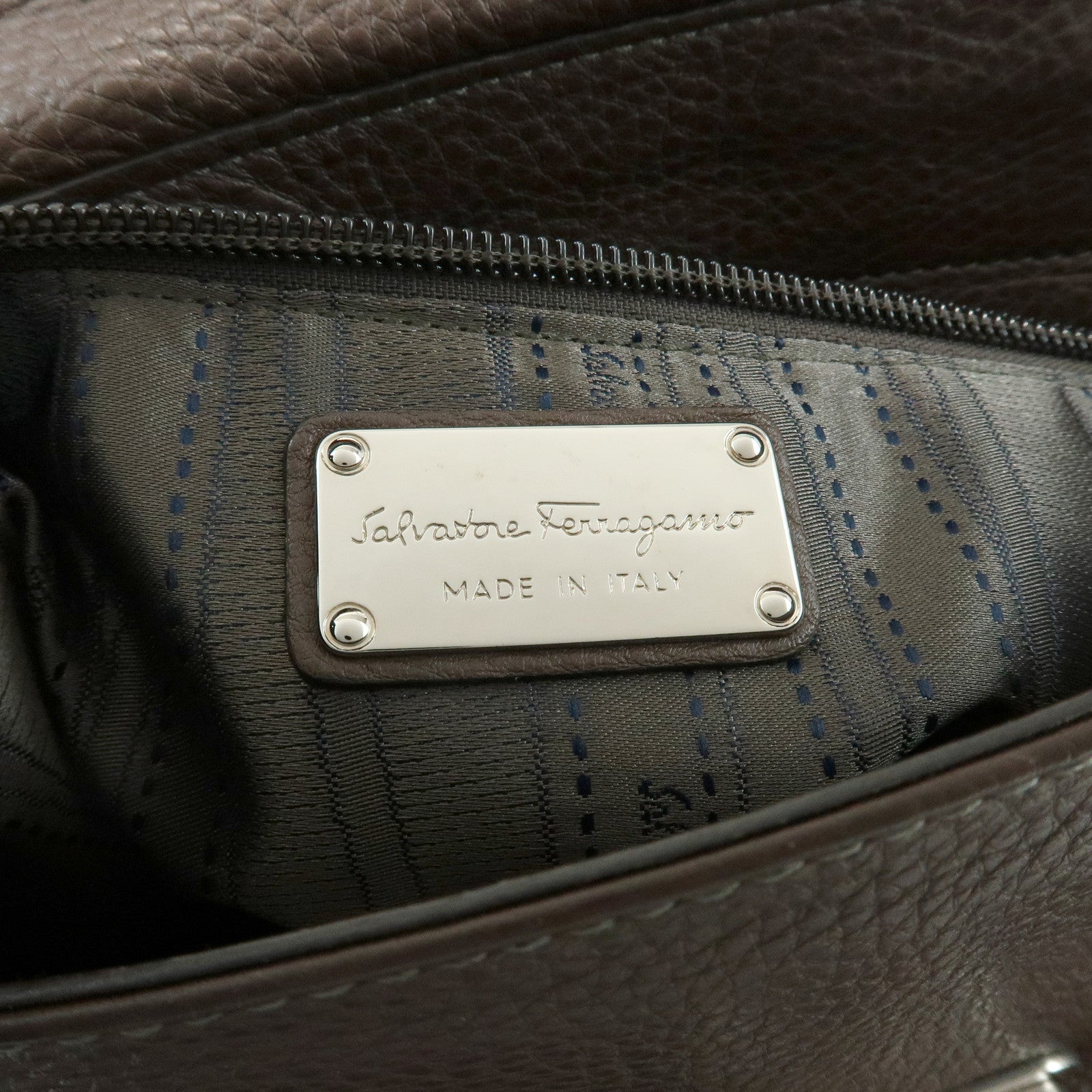 Ferragamo Gancini Leather Top Handle Hand Bag Brown