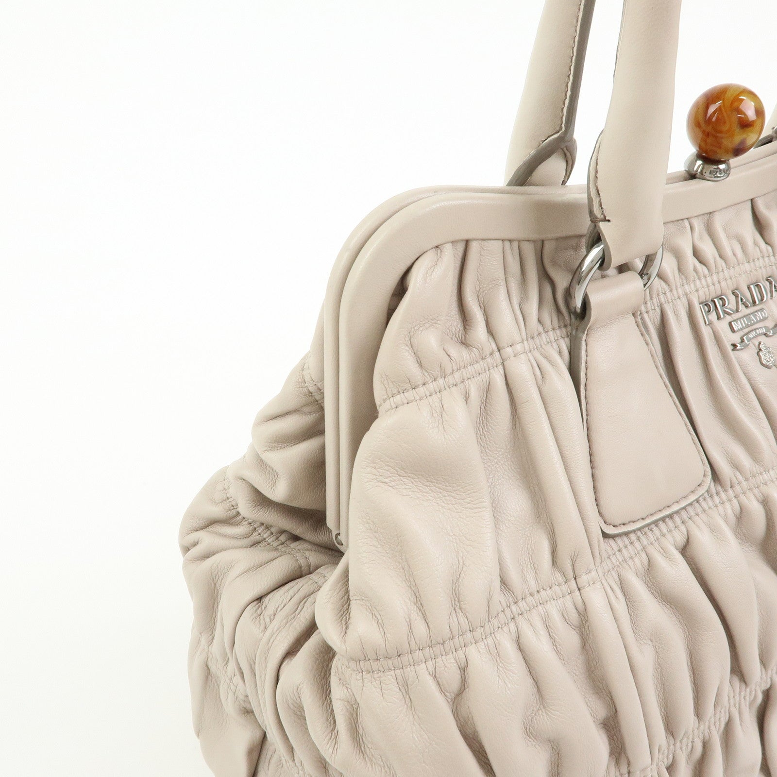 PRADA Nappa Gaufre Leather Hand Bag Tote Bag Ivory BN2242