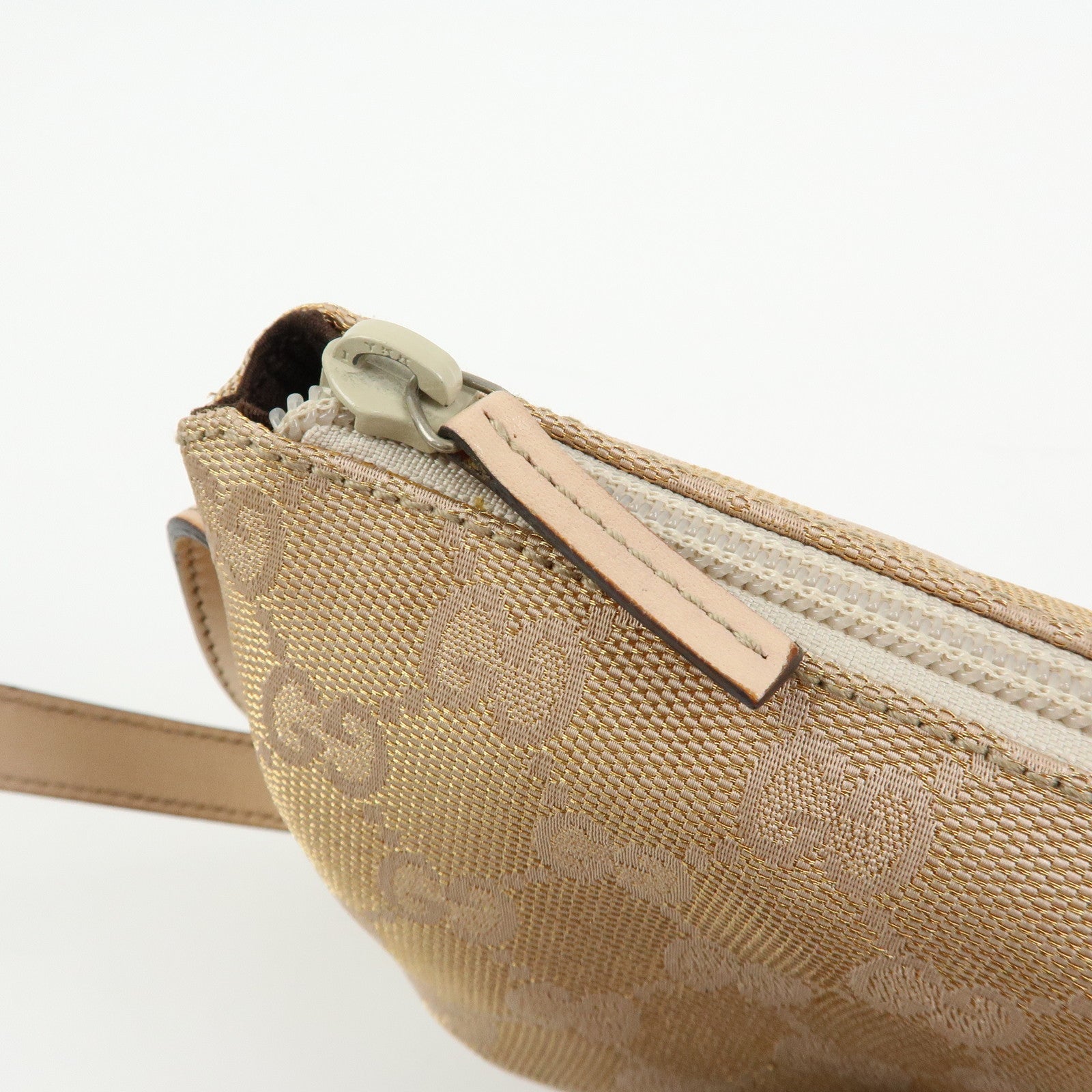 GUCCI GG Canvas Leather Hand Bag Pouch Beige Pink 190393