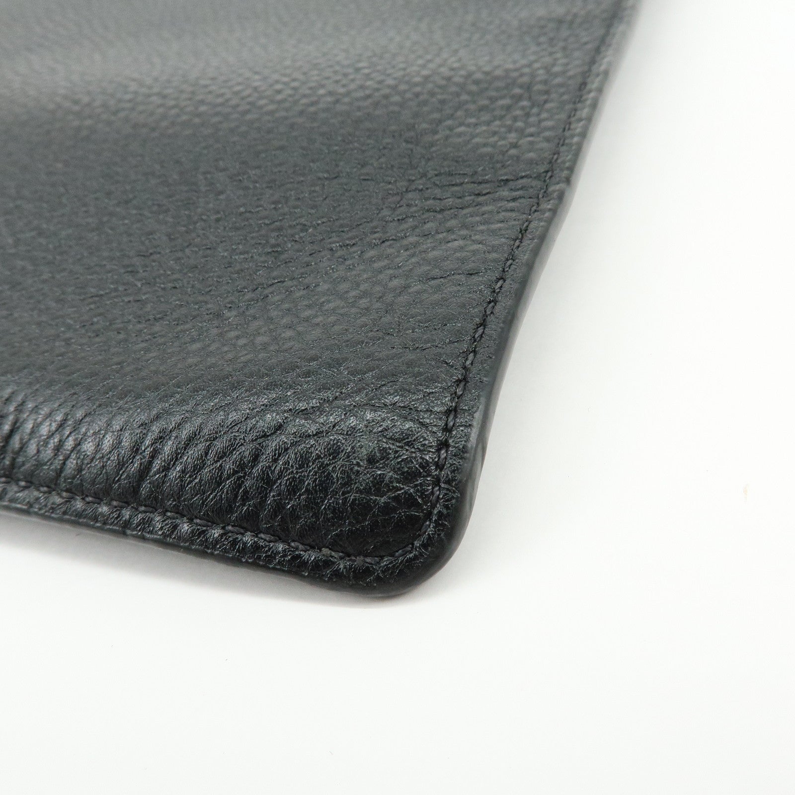 PRADA Triangle Logo Calf Leather Clutch Bag Flat Pouch Black 2VN013
