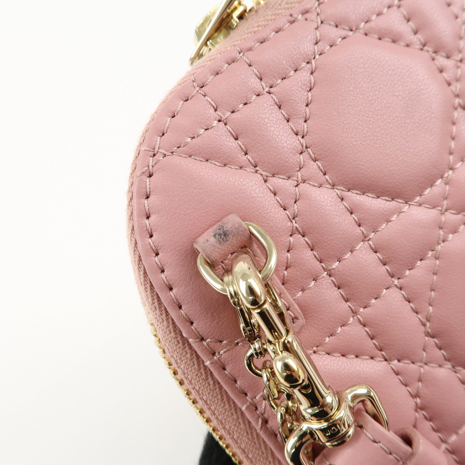 Christian Dior Cannage Leather Phone Holder Shoulder Bag Pink Used