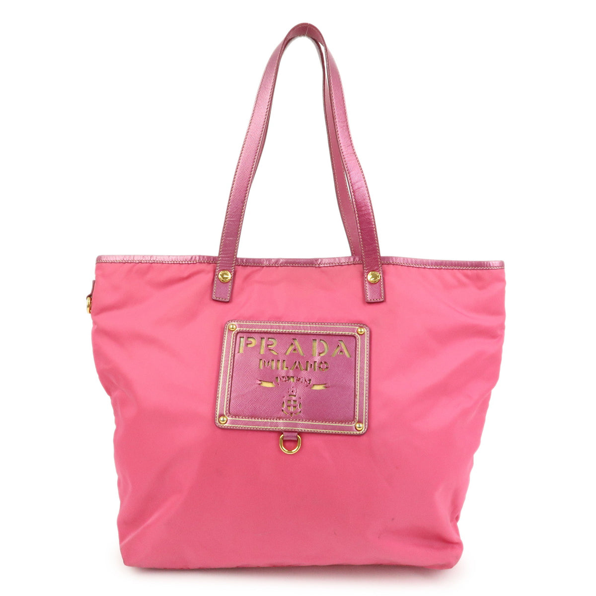 PRADA Logo Nylon Saffiano Leather Tote Bag Shoulder Bag Pink