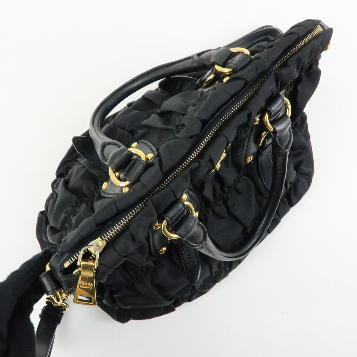 PRADA Nylon Leather TESSUTO GAUFRE 2WAY Tote Shoulder Bag Black BN1792