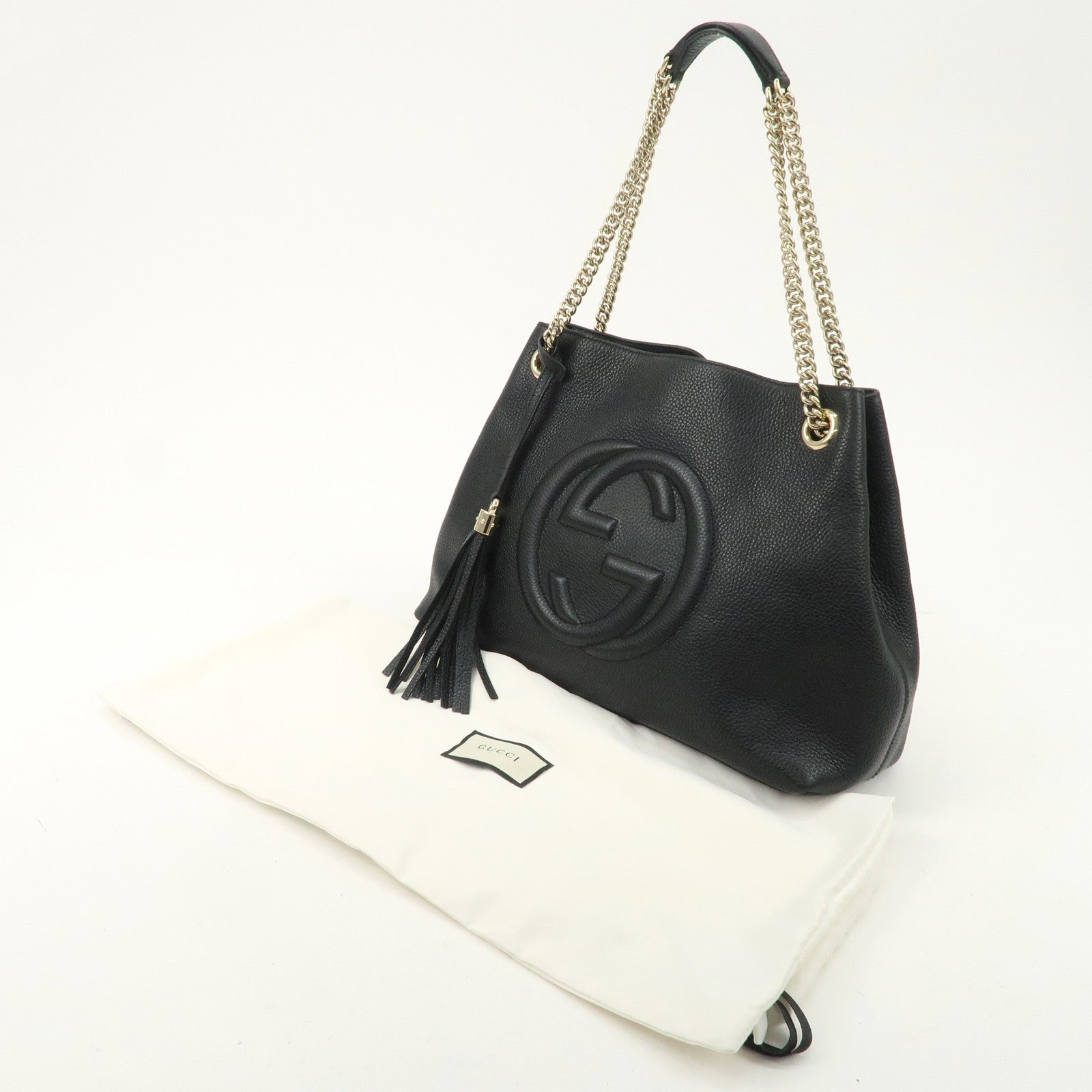 GUCCI SOHO Interlocking G Leather Chain Shoulder Bag Black 536196