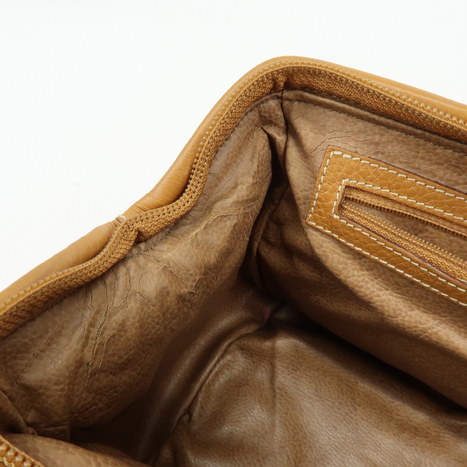 FENDI FF Logo Leather 2Way Bag Hand Bag Boston Bag Camel