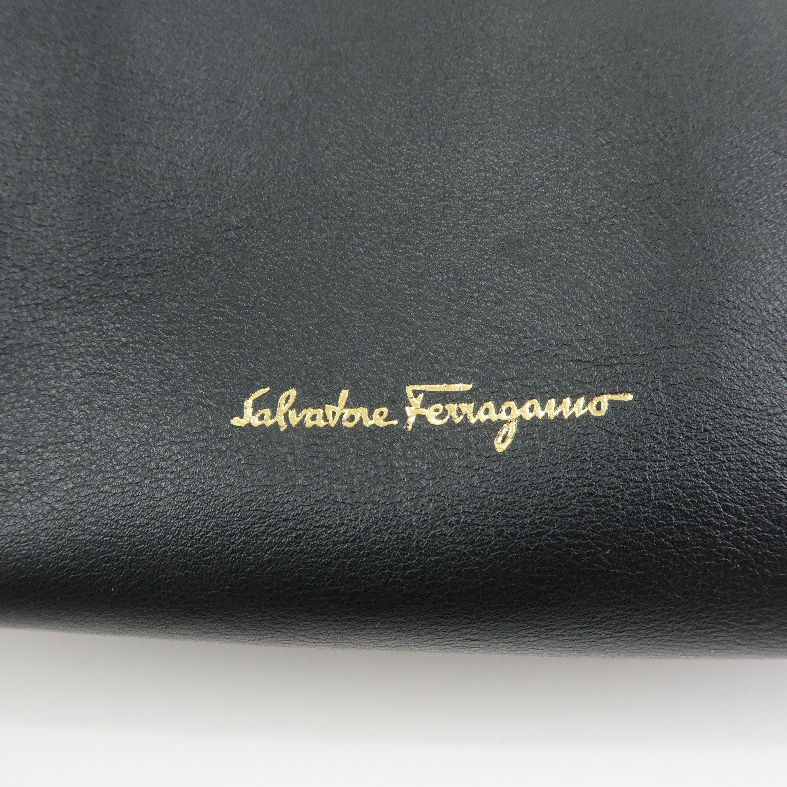 Ferragamo Gancini Leather Hand Bag Shoulder Bag Black 21 F077