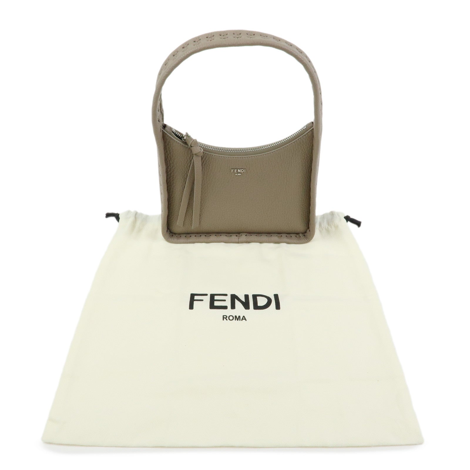 FENDI Selleria Calf Fendessence Small Hand Bag Greige 8BS094